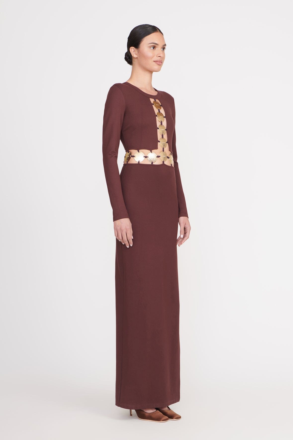 Delphine Long Sleeve Maxi Dress with Cutouts - Dark Chocolate