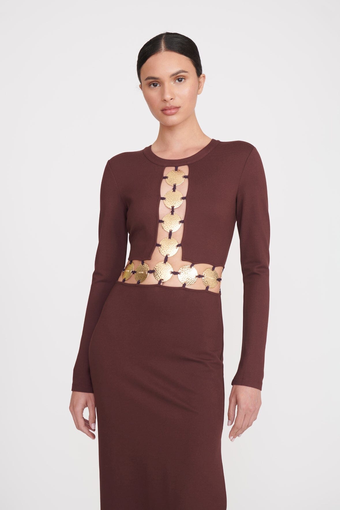 Delphine Long Sleeve Maxi Dress with Cutouts - Dark Chocolate
