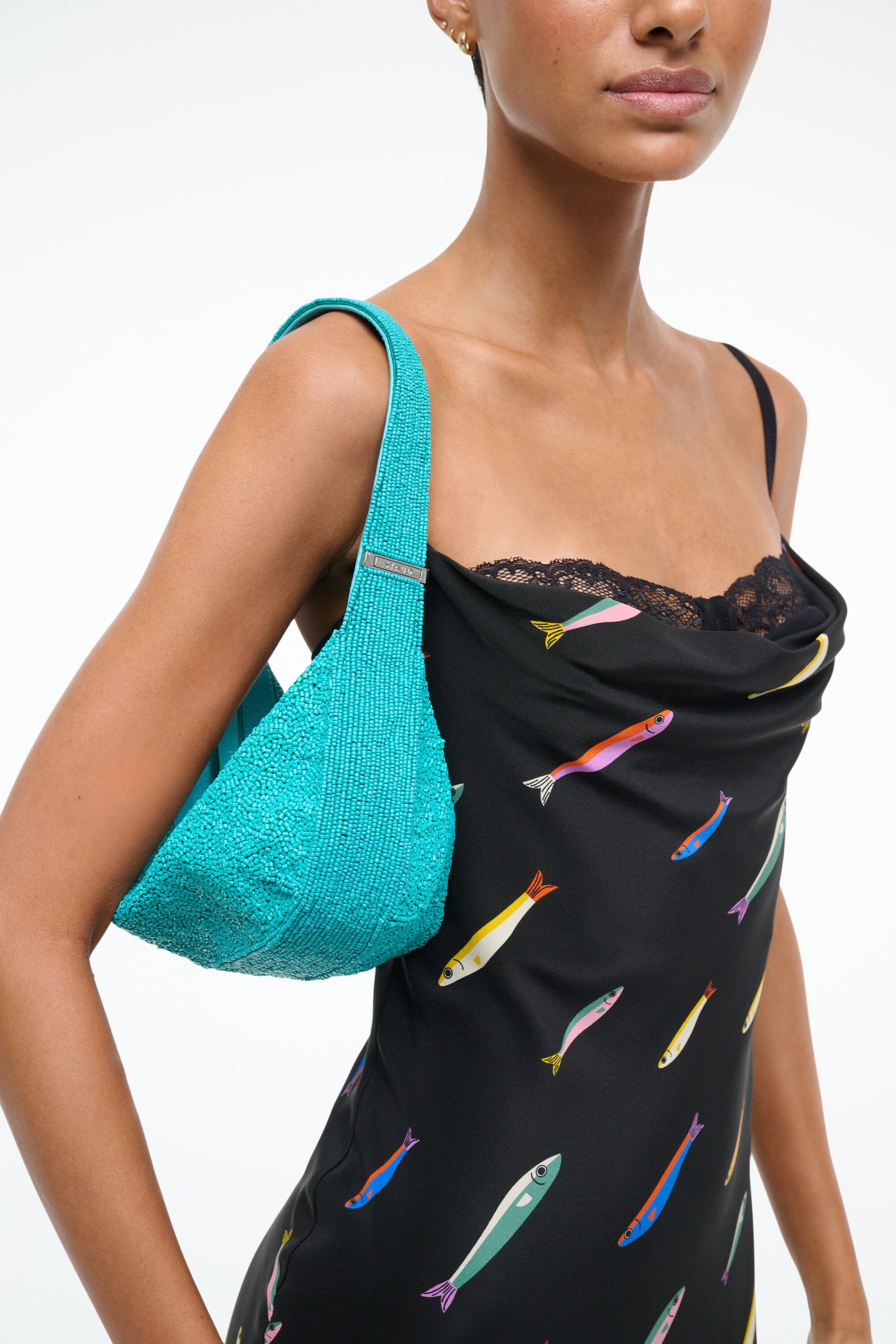 Demy Teal Beaded Convertible Shoulder Bag with Zipper