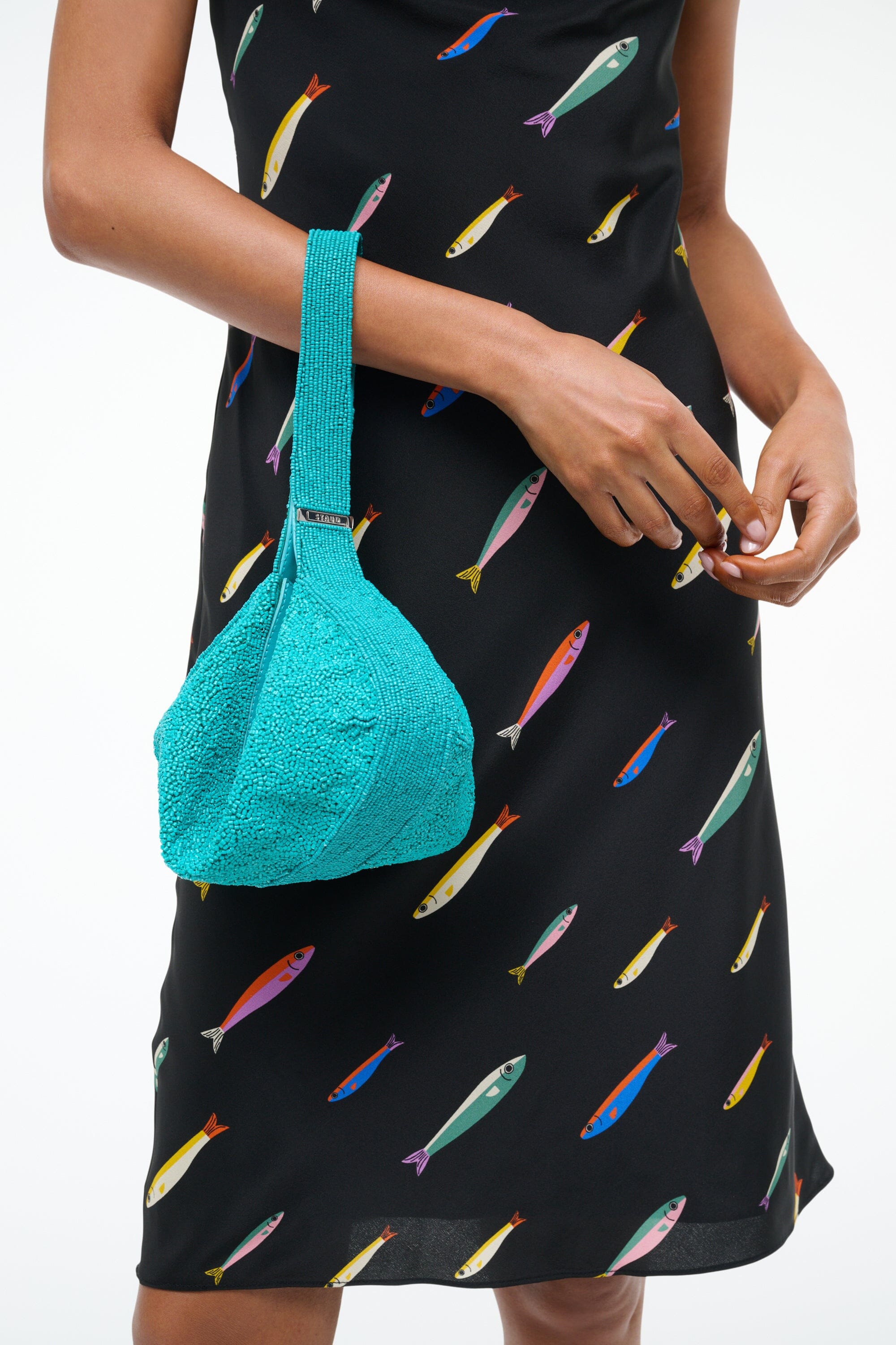 Demy Teal Beaded Convertible Shoulder Bag with Zipper