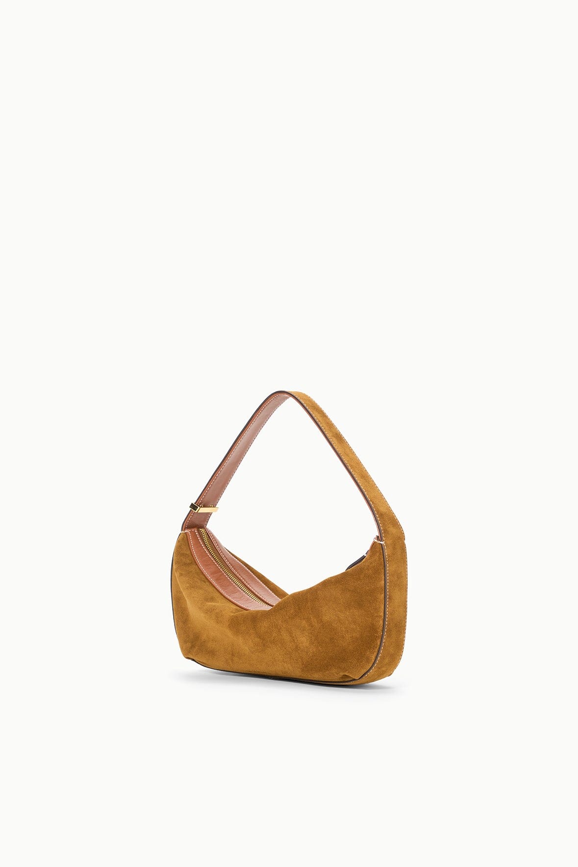 Demy Convertible Suede Shoulder Bag in Tan | Top Zipper & Signature Hardware