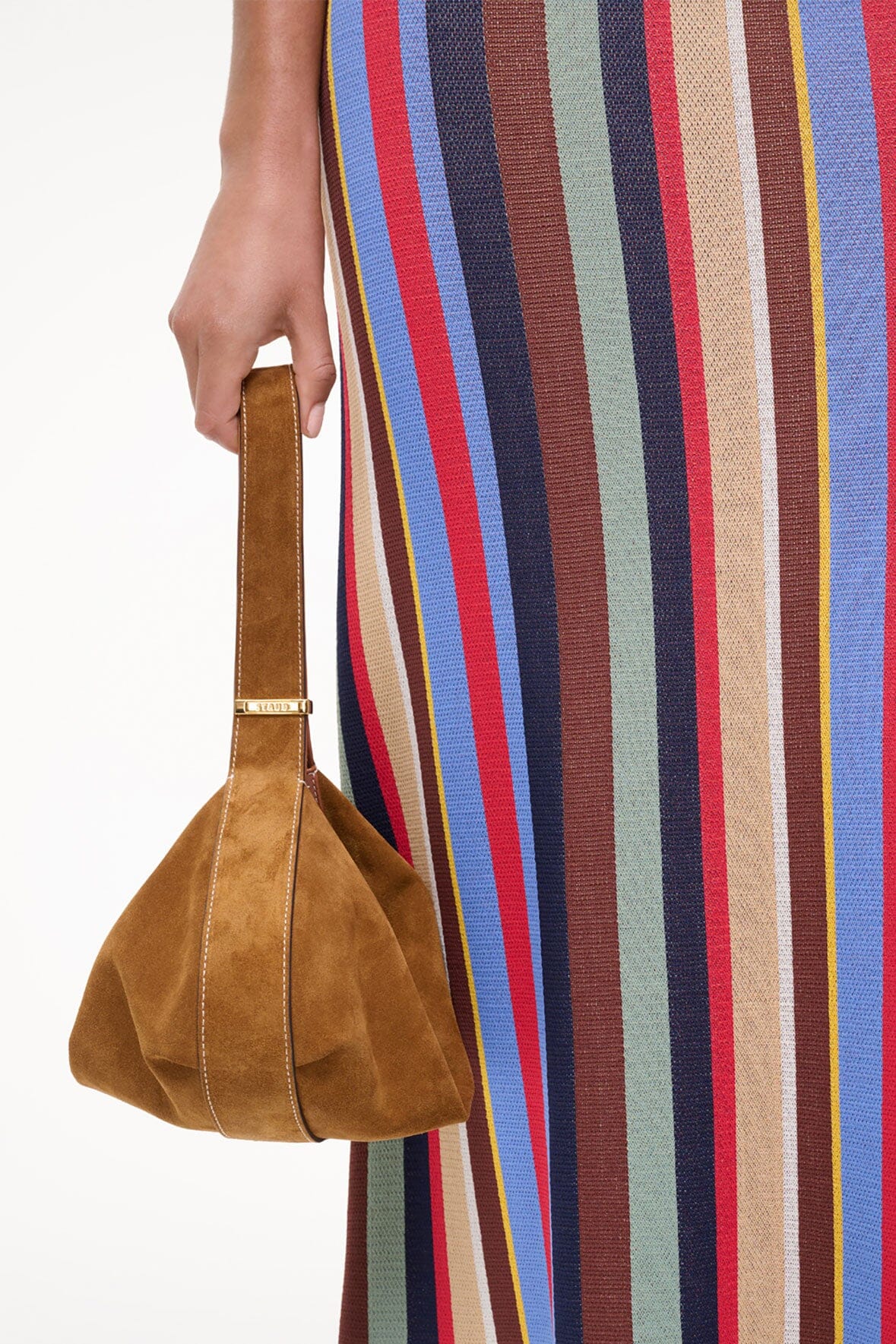 Demy Convertible Suede Shoulder Bag in Tan | Top Zipper & Signature Hardware