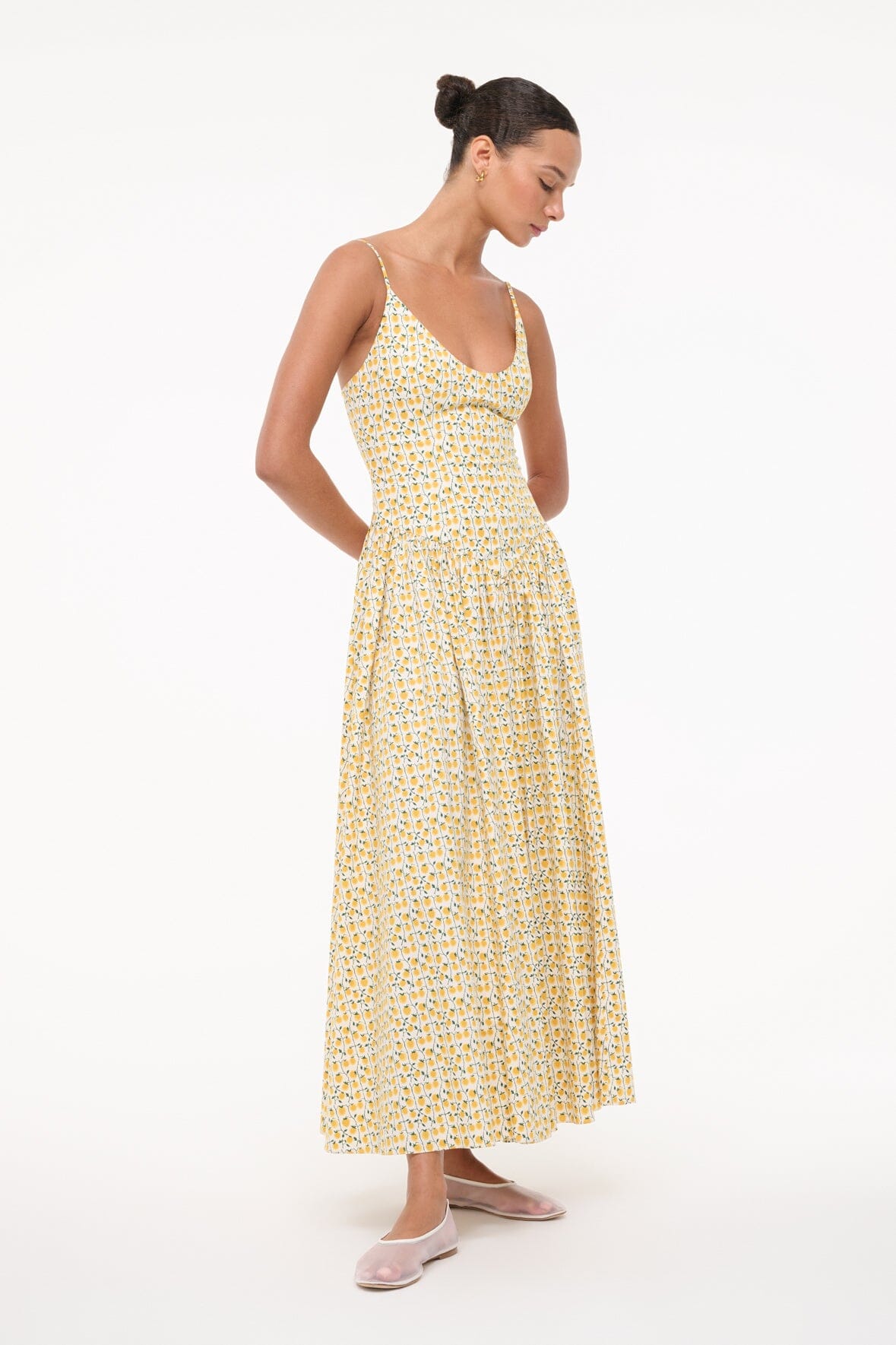 Dena Golden Vine Cotton Poplin Dress with Fitted Bodice