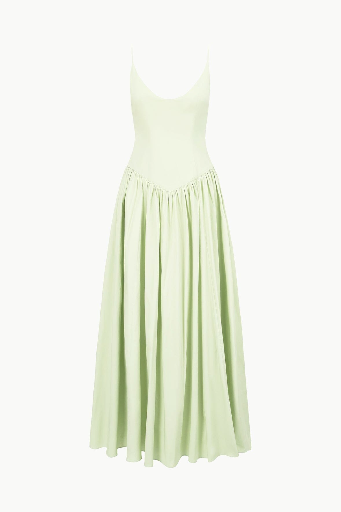 Dena Pale Jade Cotton Poplin Dress – Fitted Bodice & Drop Waist