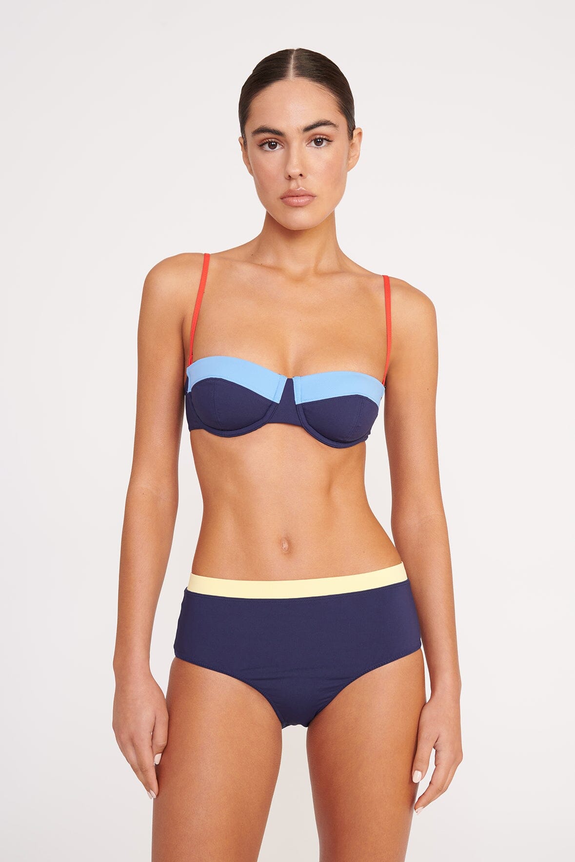 Devon High Waisted Bikini Bottom - Navy Colorblock Swimwear