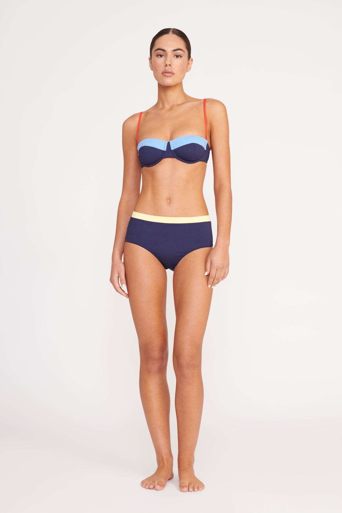 Devon High Waisted Bikini Bottom - Navy Colorblock Swimwear