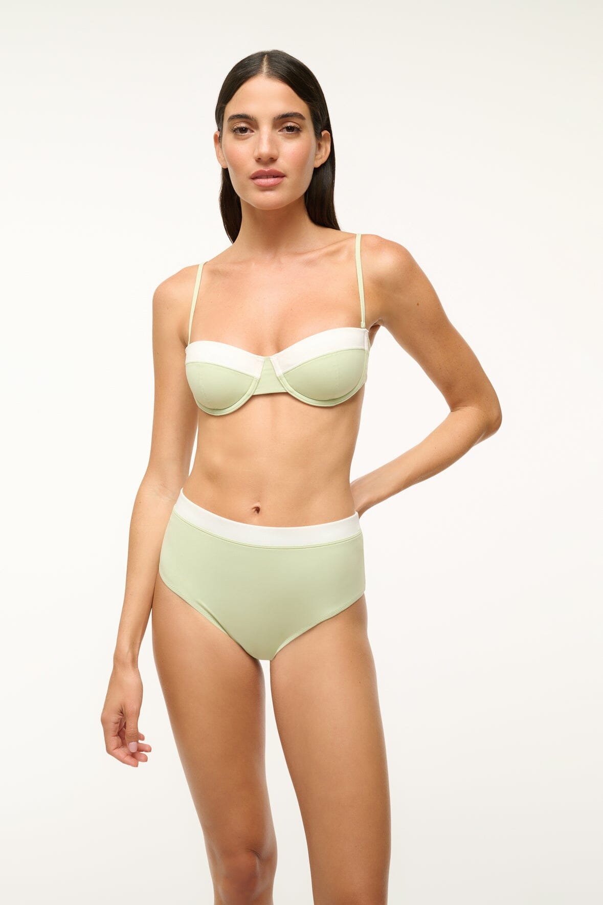 Devon High Waisted Bikini Bottom in Pale Jade White