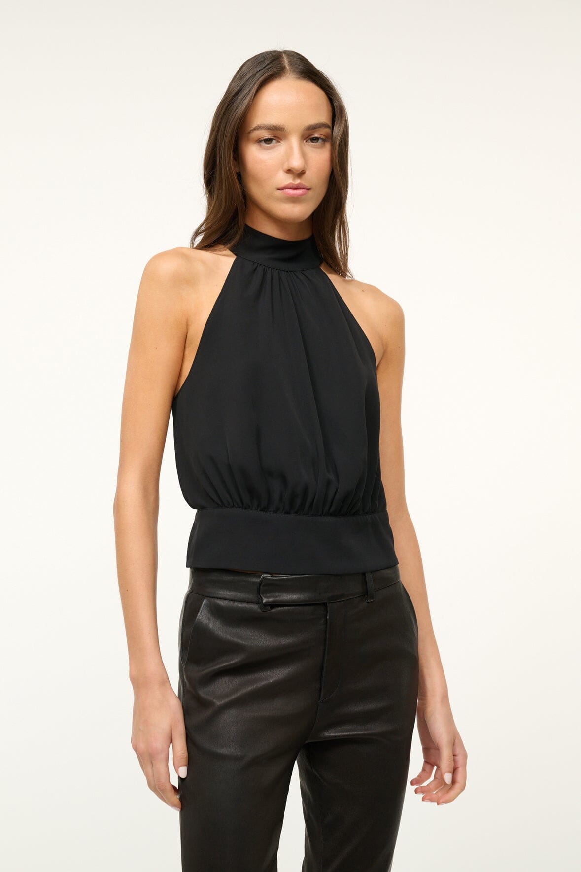 Dewi Black Silk Georgette Halter Top for Date Night