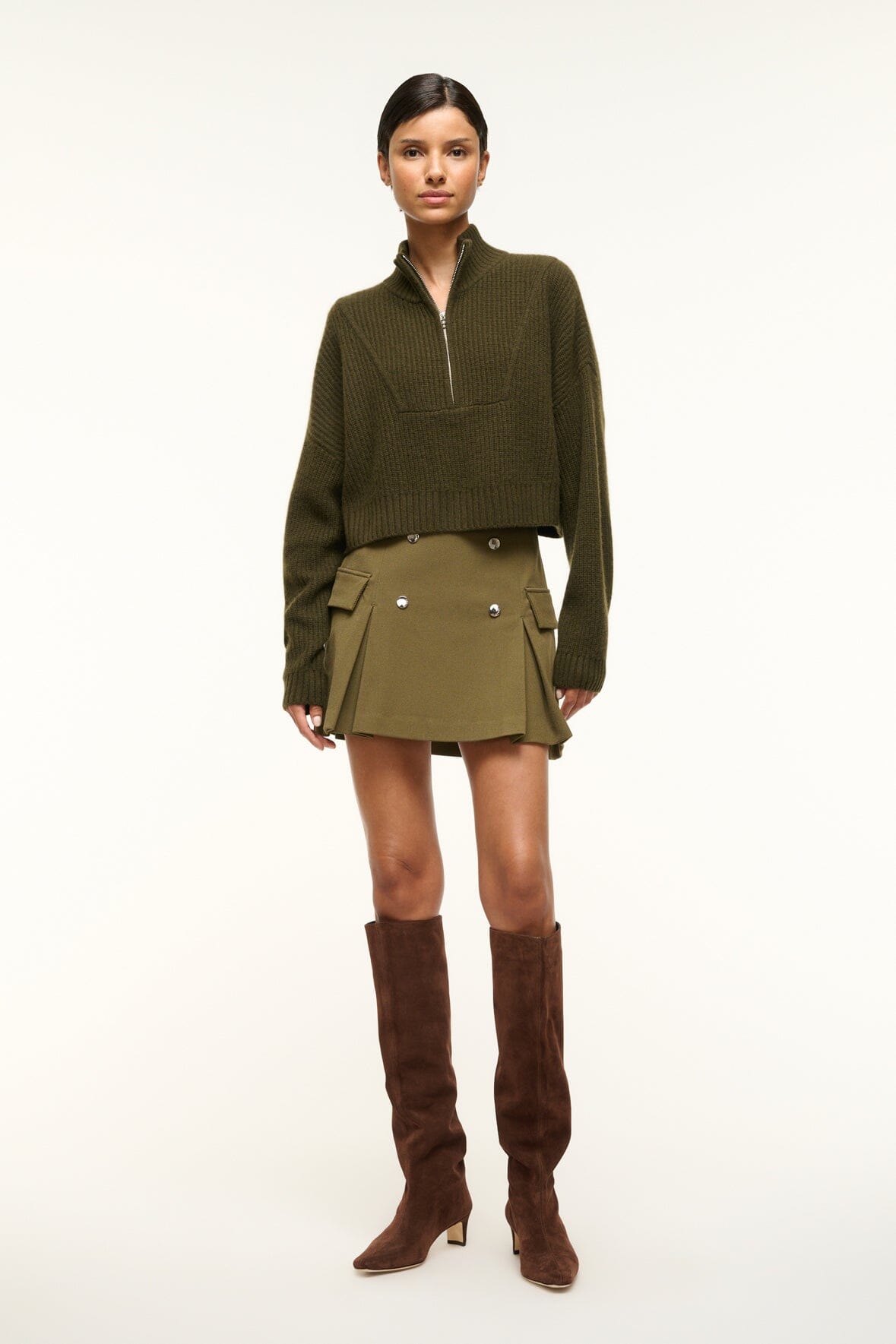 Sergeant Green A-Line Mini Skirt with Pockets & Pleats
