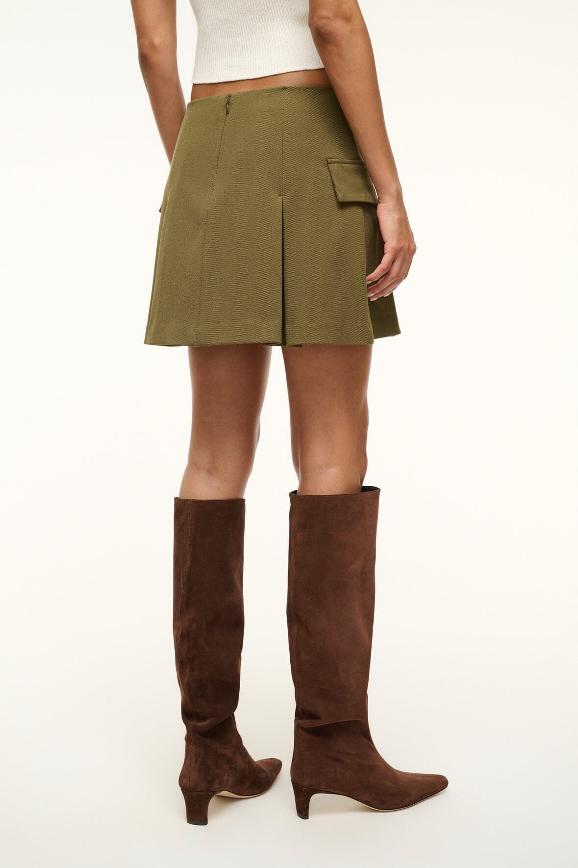 Sergeant Green A-Line Mini Skirt with Pockets & Pleats