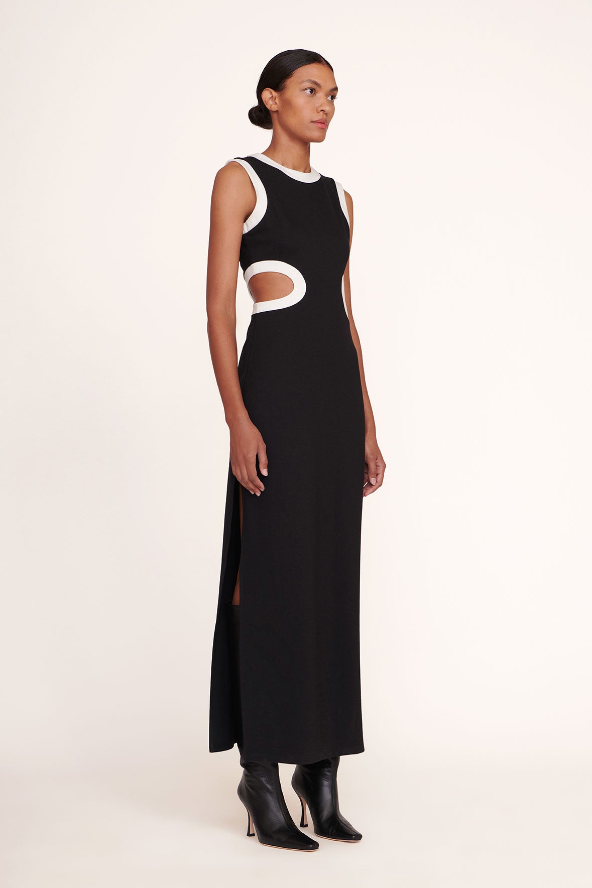 Black Dolce Dress with Cutouts & Side Slits - Sleeveless Ponte Dress