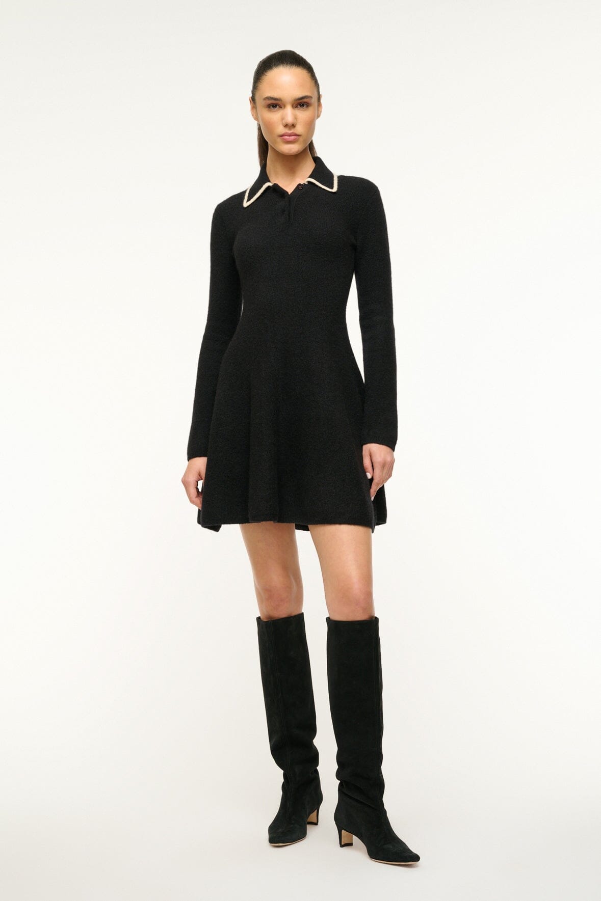 Dujour Black Ivory Knit Sweater Dress with Polo Collar