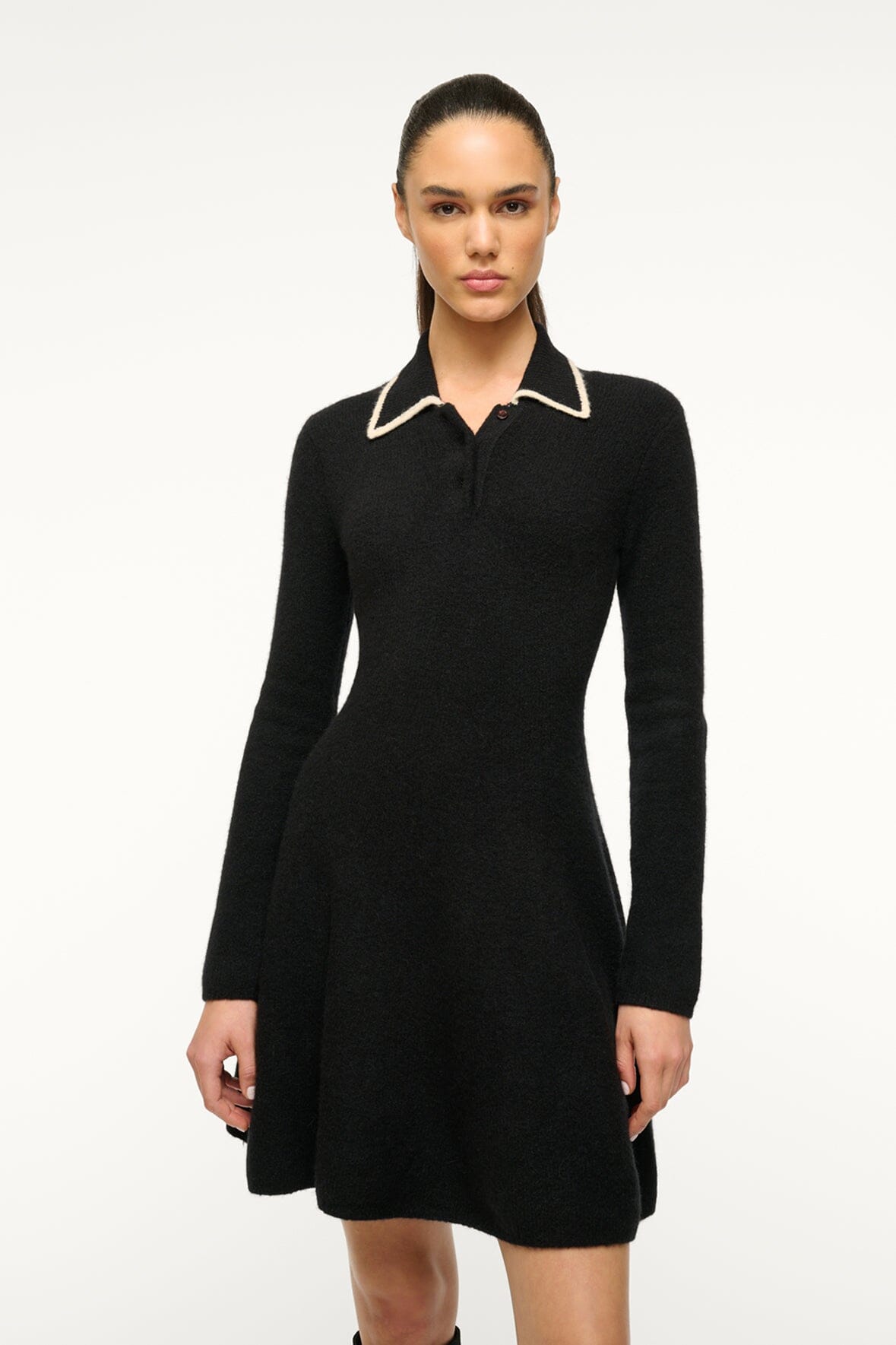 Dujour Black Ivory Knit Sweater Dress with Polo Collar