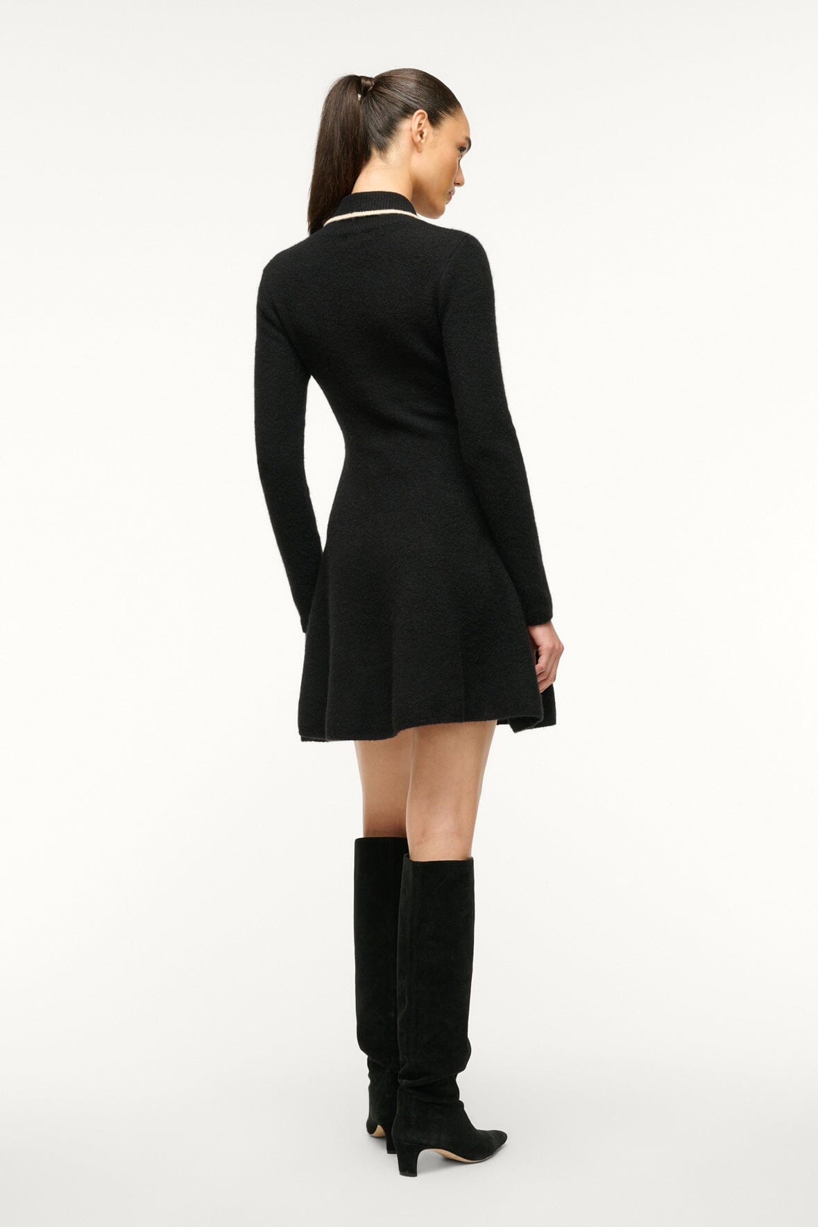 Dujour Black Ivory Knit Sweater Dress with Polo Collar