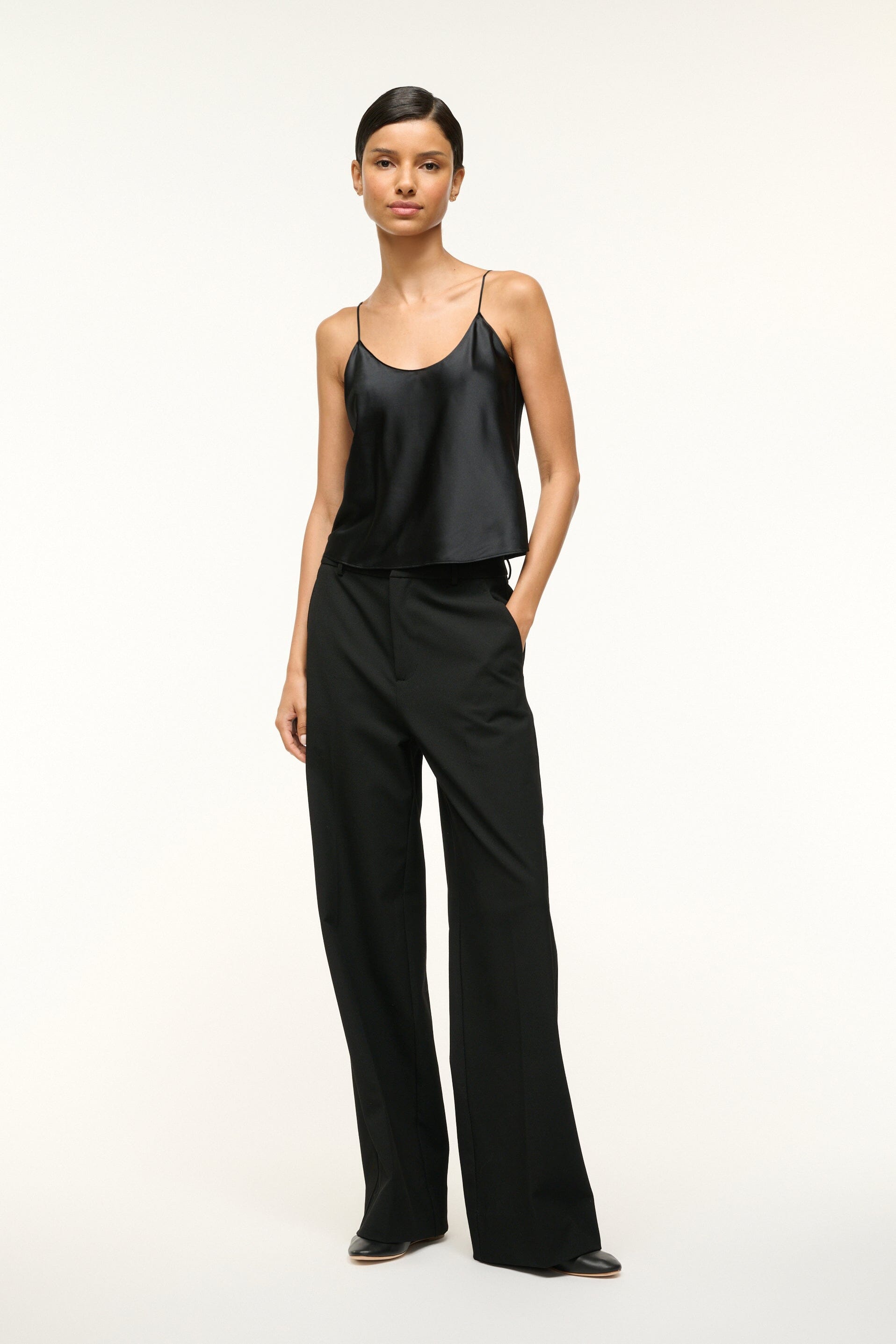 Durand Black Silk Cami Top – Stretch & Versatile