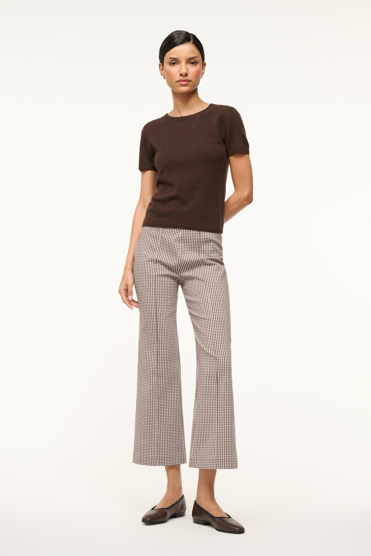 Women's Dark Chocolate Cashmere Tee – Soft Short Sleeve Crewneck Top