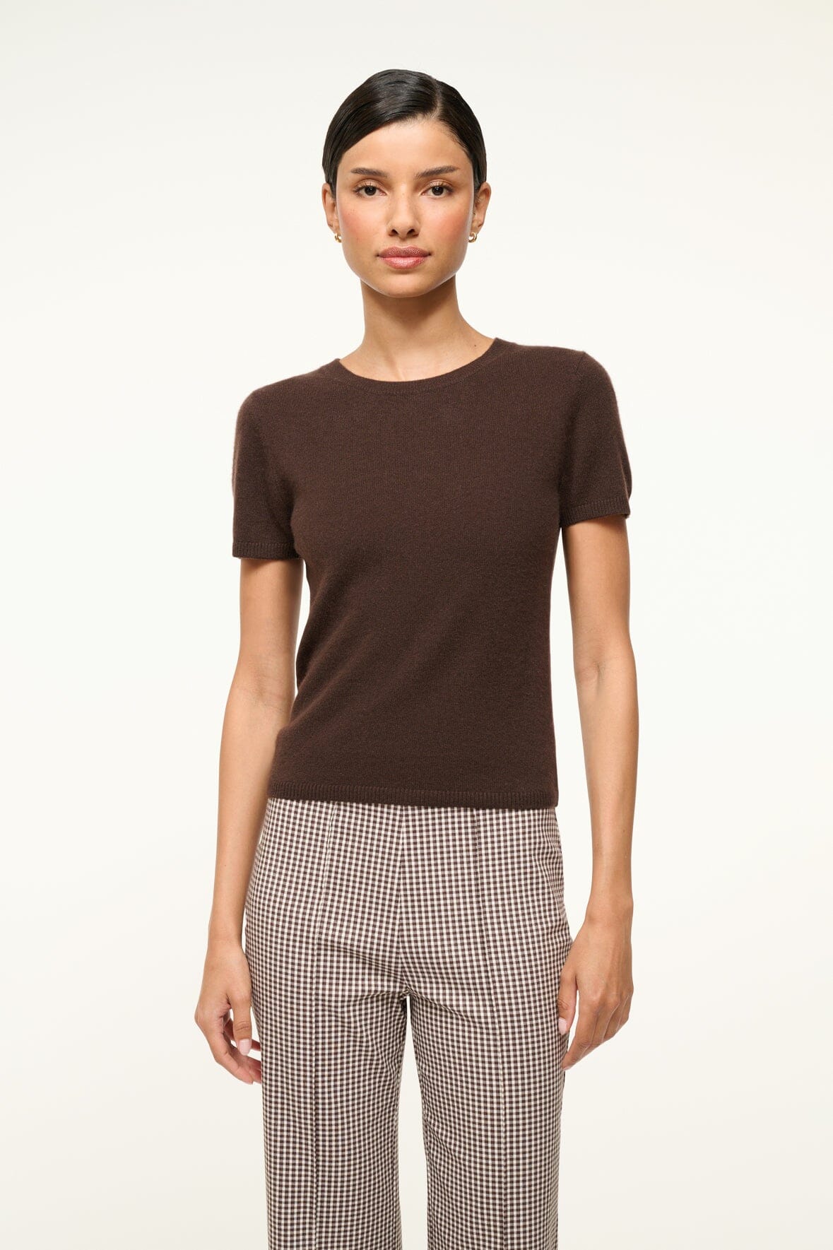Women's Dark Chocolate Cashmere Tee – Soft Short Sleeve Crewneck Top