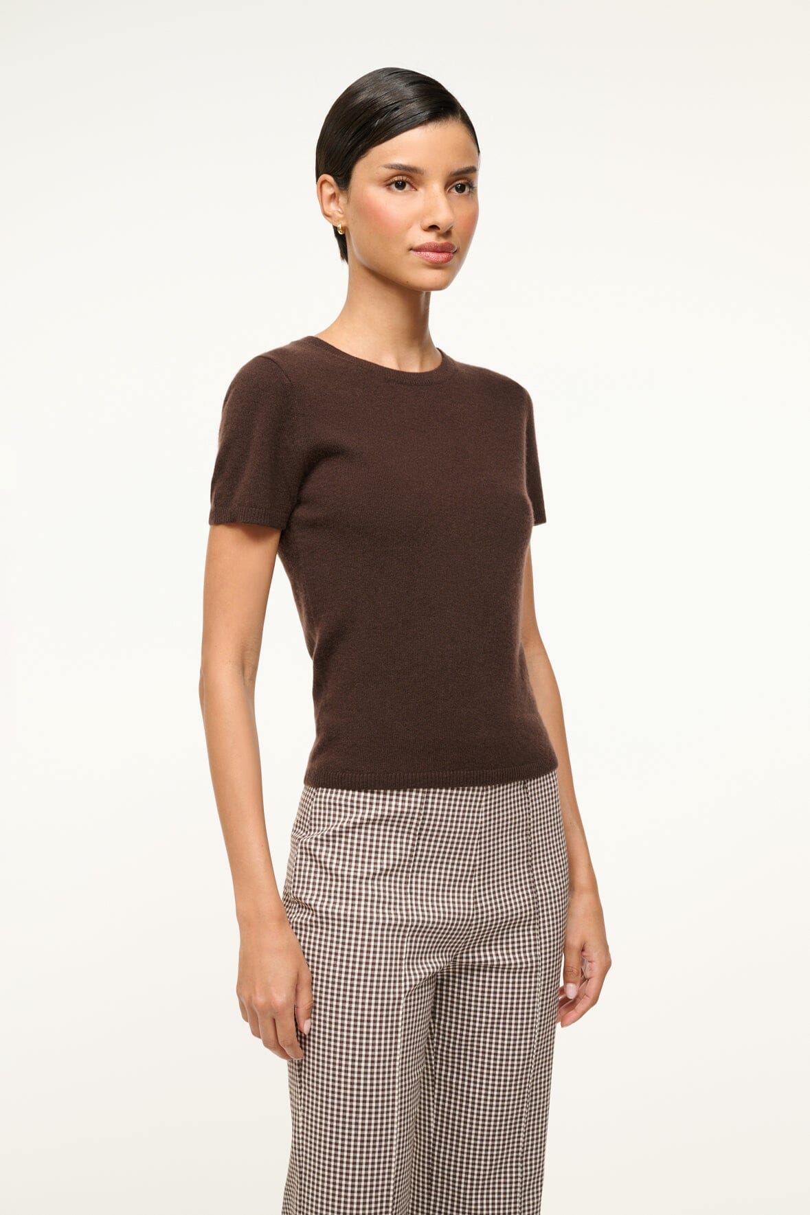 Women's Dark Chocolate Cashmere Tee – Soft Short Sleeve Crewneck Top