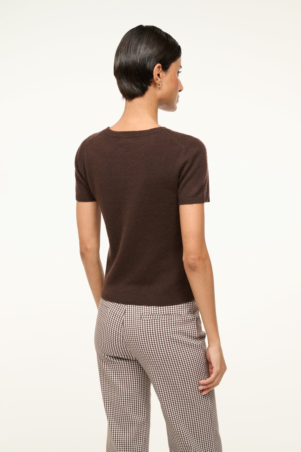 Women's Dark Chocolate Cashmere Tee – Soft Short Sleeve Crewneck Top