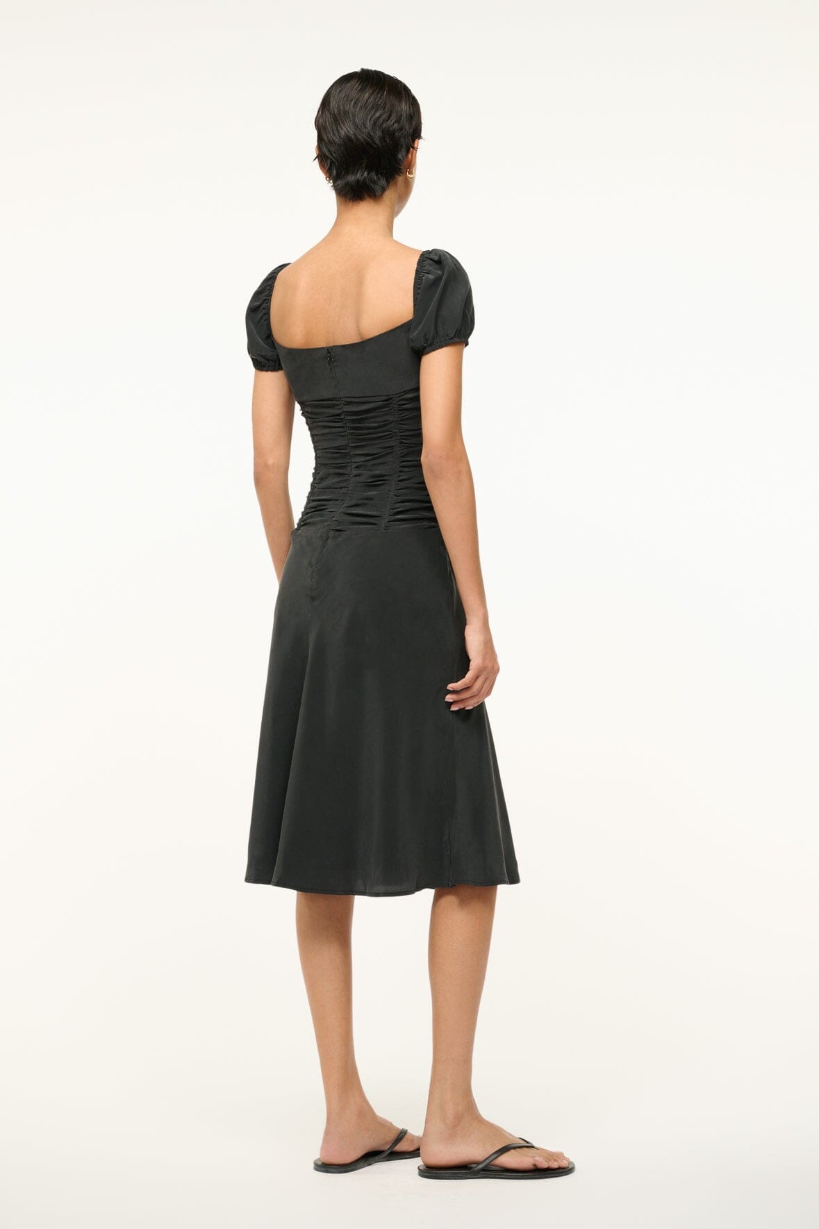 Elba Black Silk Midi Dress with Corset Seaming
