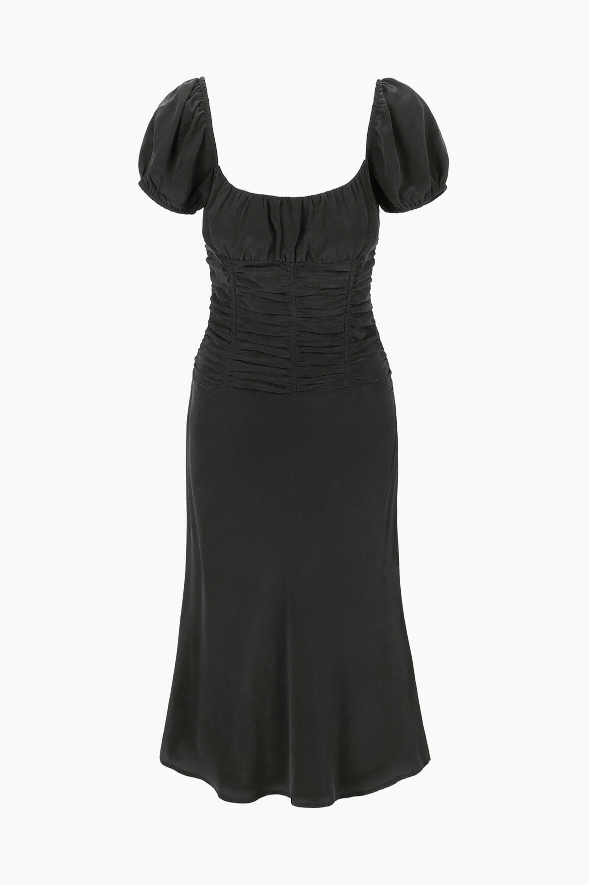 Elba Black Silk Midi Dress with Corset Seaming