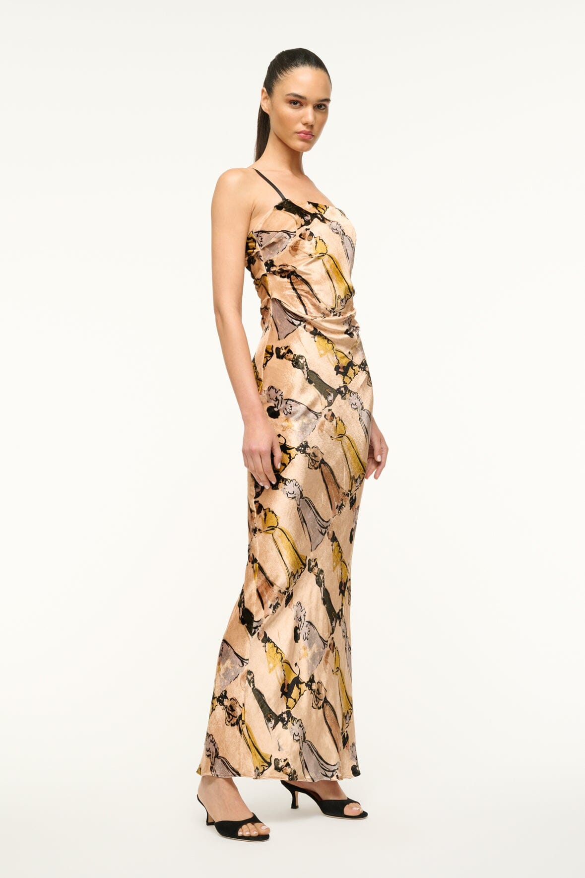 Ella Velvet Maxi Dress with Ruched Bodice & Detachable Straps