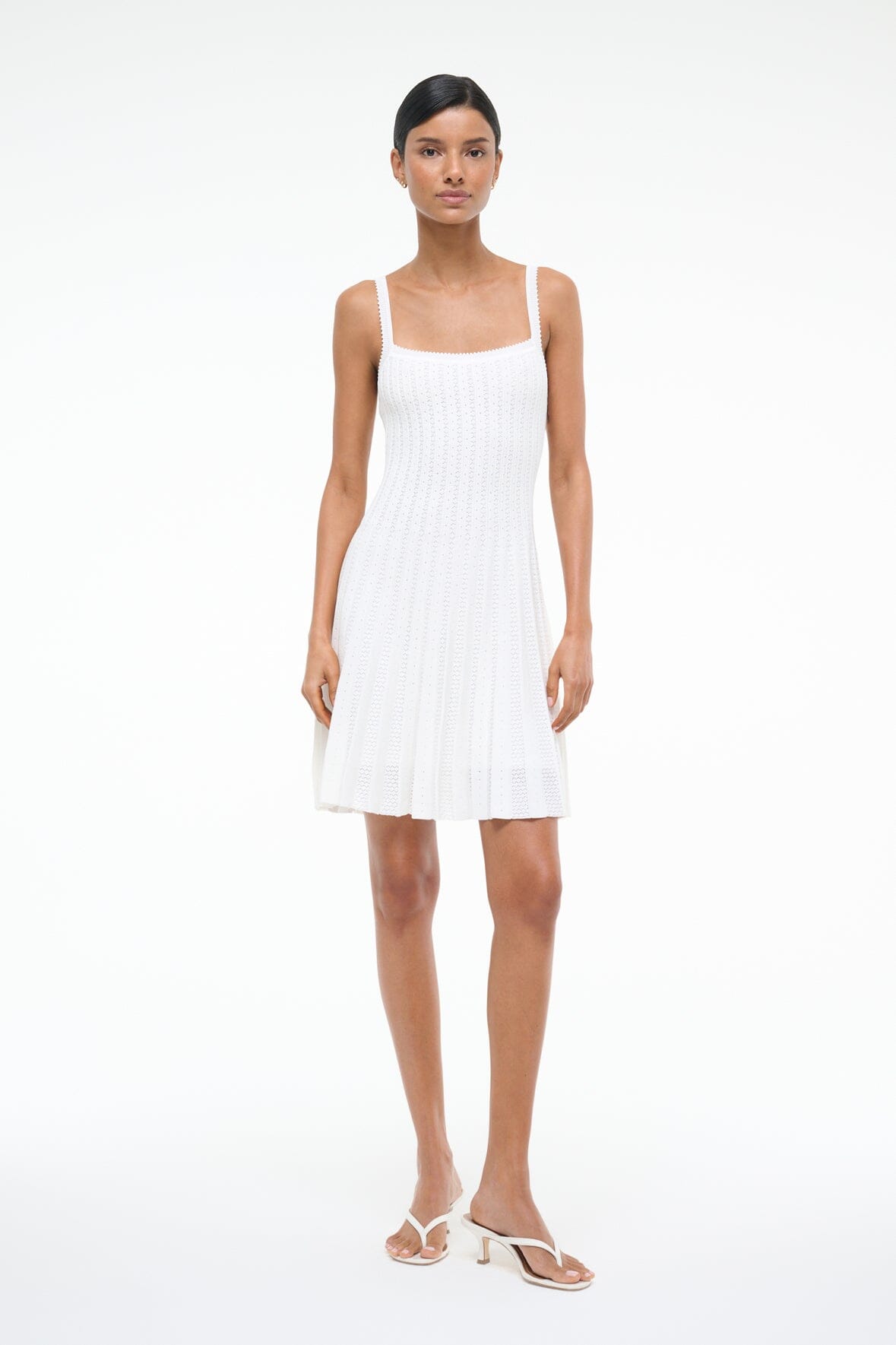 Ellen Ivory Mini Dress - Stretchy Square Neck Pointelle Knit