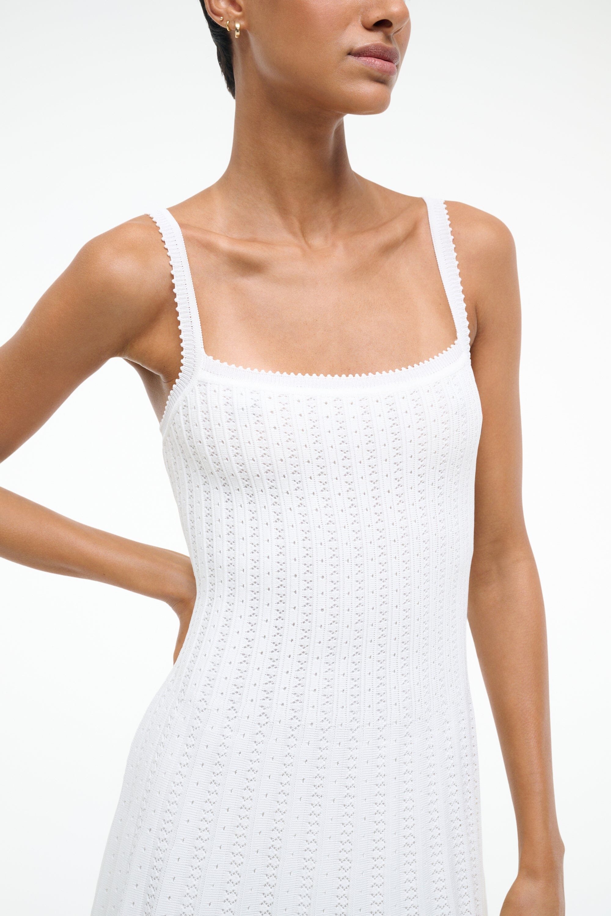 Ellen Ivory Mini Dress - Stretchy Square Neck Pointelle Knit