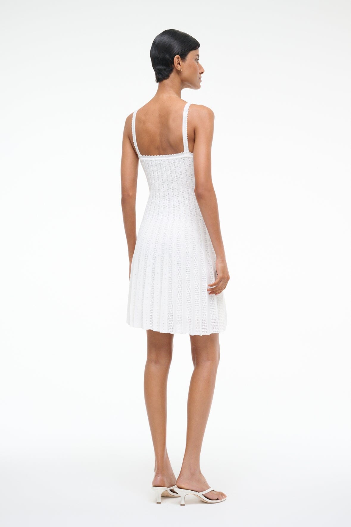 Ellen Ivory Mini Dress - Stretchy Square Neck Pointelle Knit