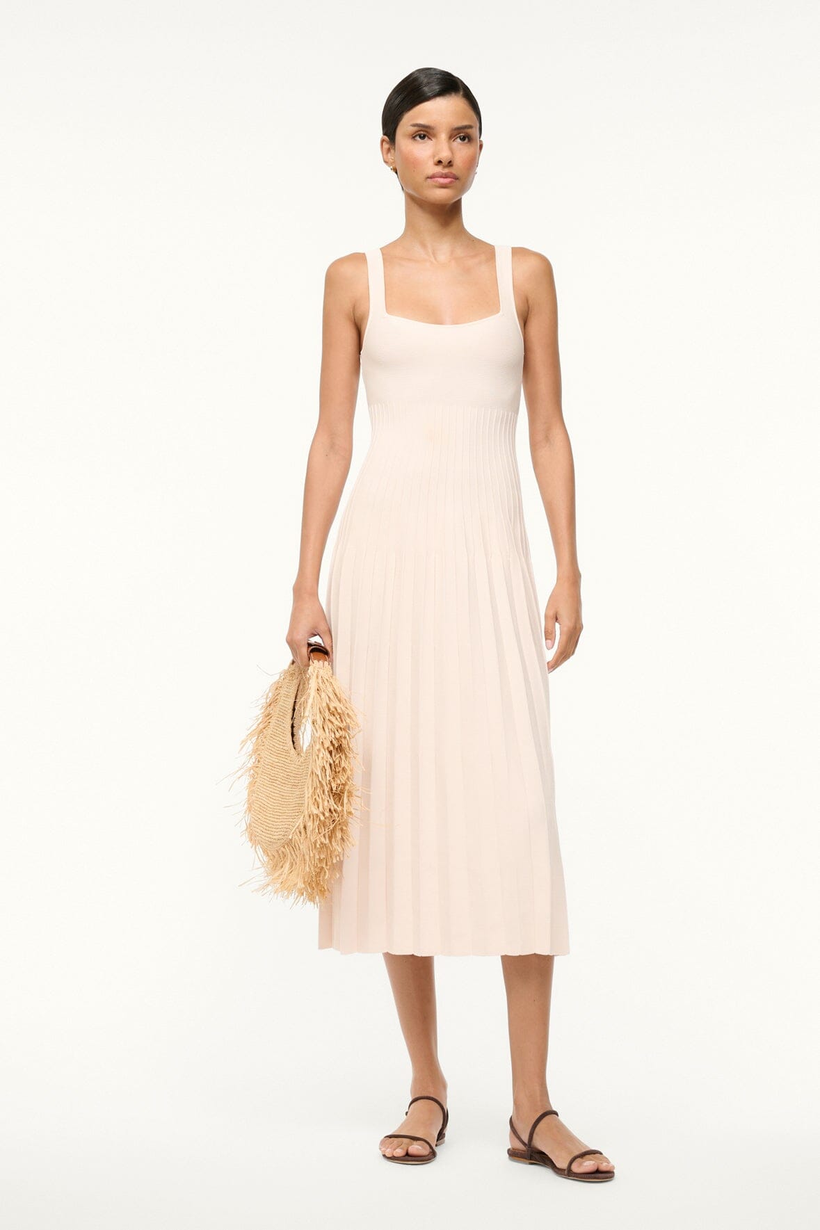 Ellison Square Neck Dress in Ecru with Ottoman Stitch Waist
