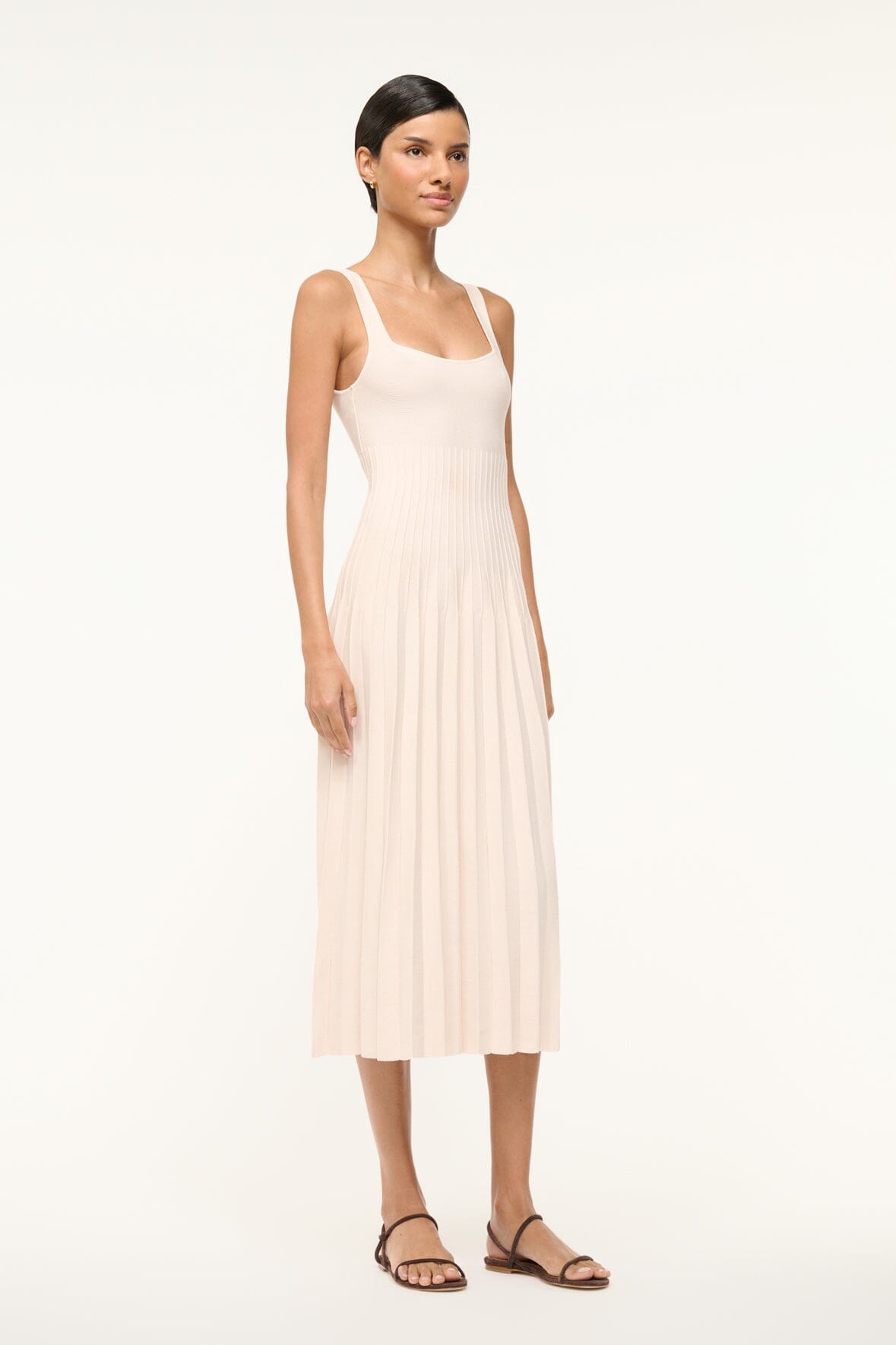 Ellison Square Neck Dress in Ecru with Ottoman Stitch Waist
