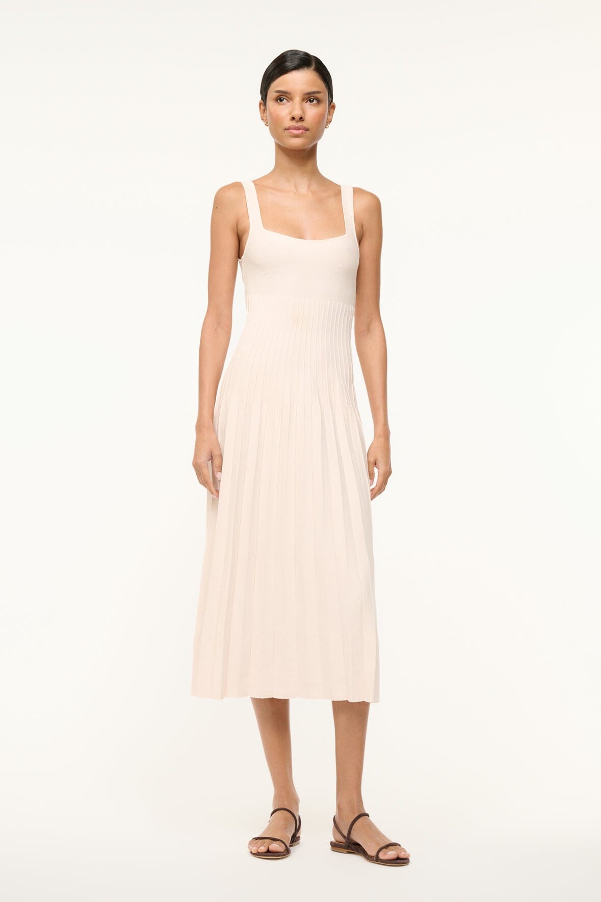 Ellison Square Neck Dress in Ecru with Ottoman Stitch Waist