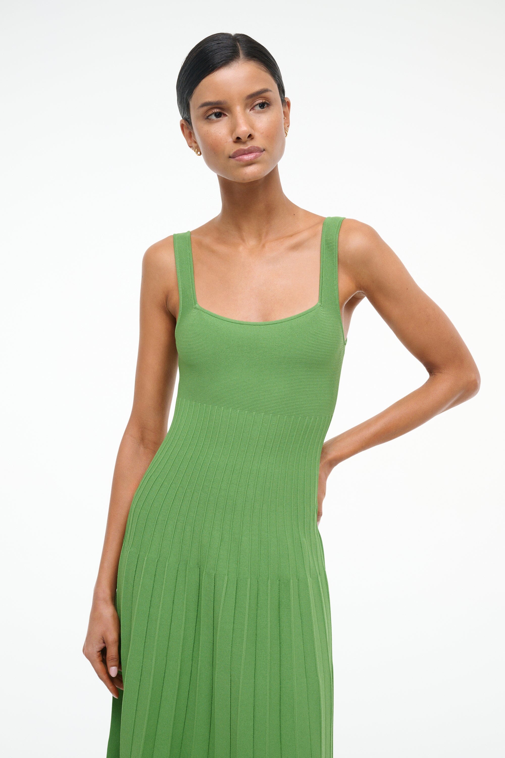 Ellison Square Neck Leaf Print Dress with Ottoman Stitch Waist
