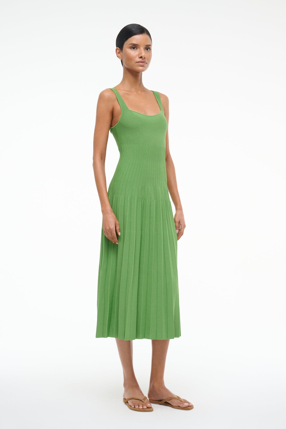 Ellison Square Neck Leaf Print Dress with Ottoman Stitch Waist