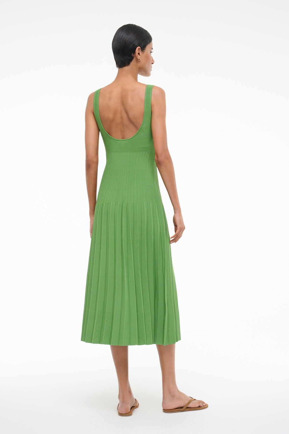 Ellison Square Neck Leaf Print Dress with Ottoman Stitch Waist