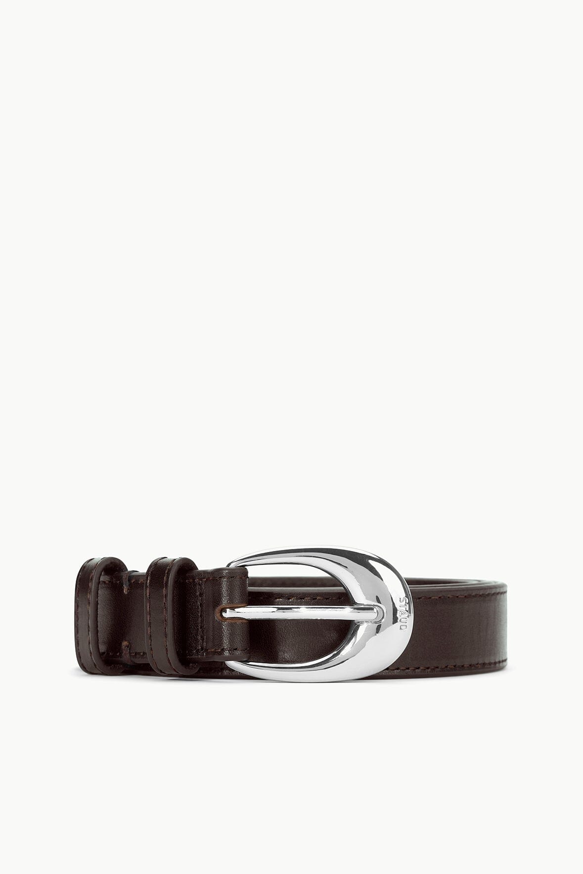 Men's Leather Belt with Moon Buckle - 26mm Mahogany & Silver