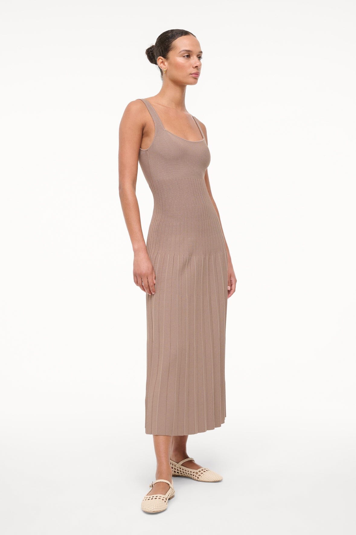 Ellison Square Neck Taupe Dress with Ottoman Stitch Detail
