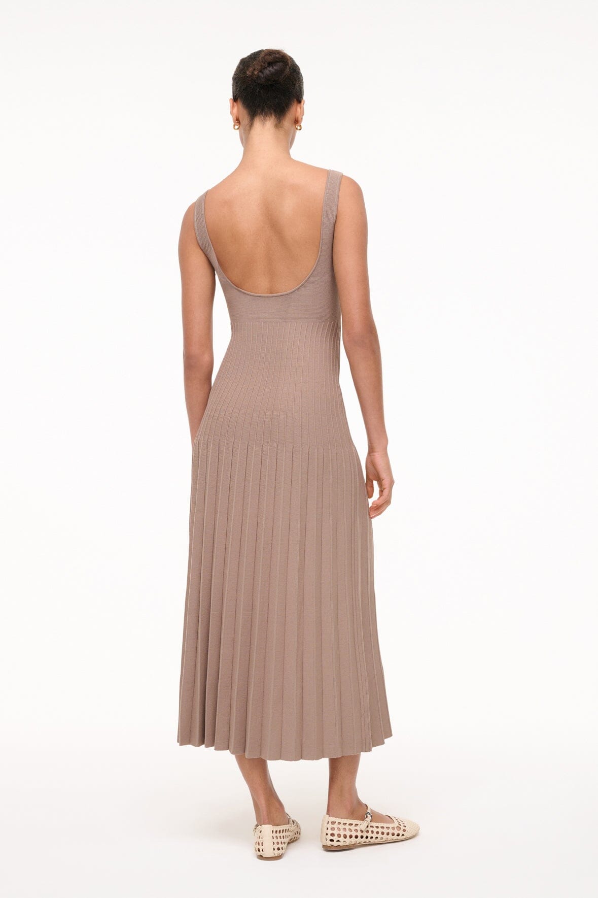 Ellison Square Neck Taupe Dress with Ottoman Stitch Detail