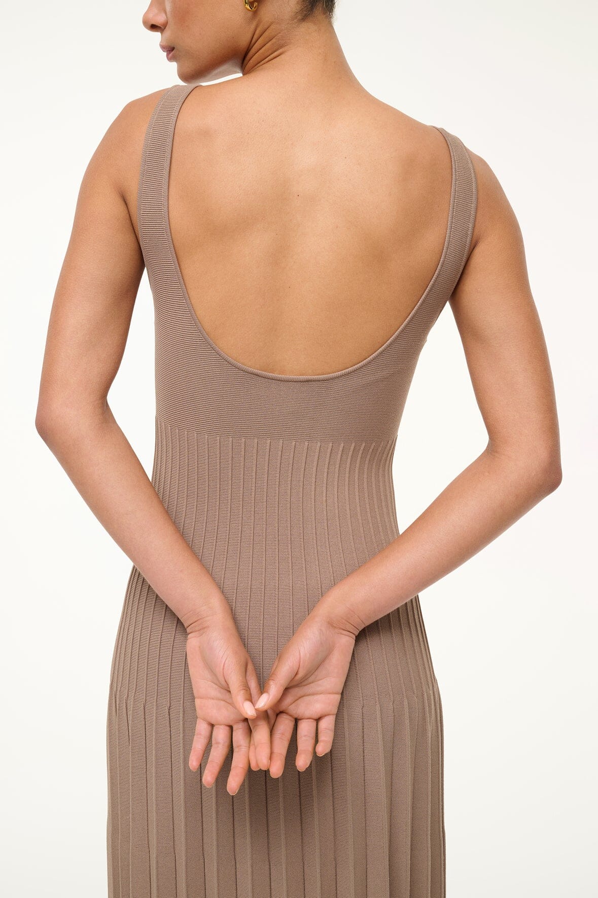 Ellison Square Neck Taupe Dress with Ottoman Stitch Detail