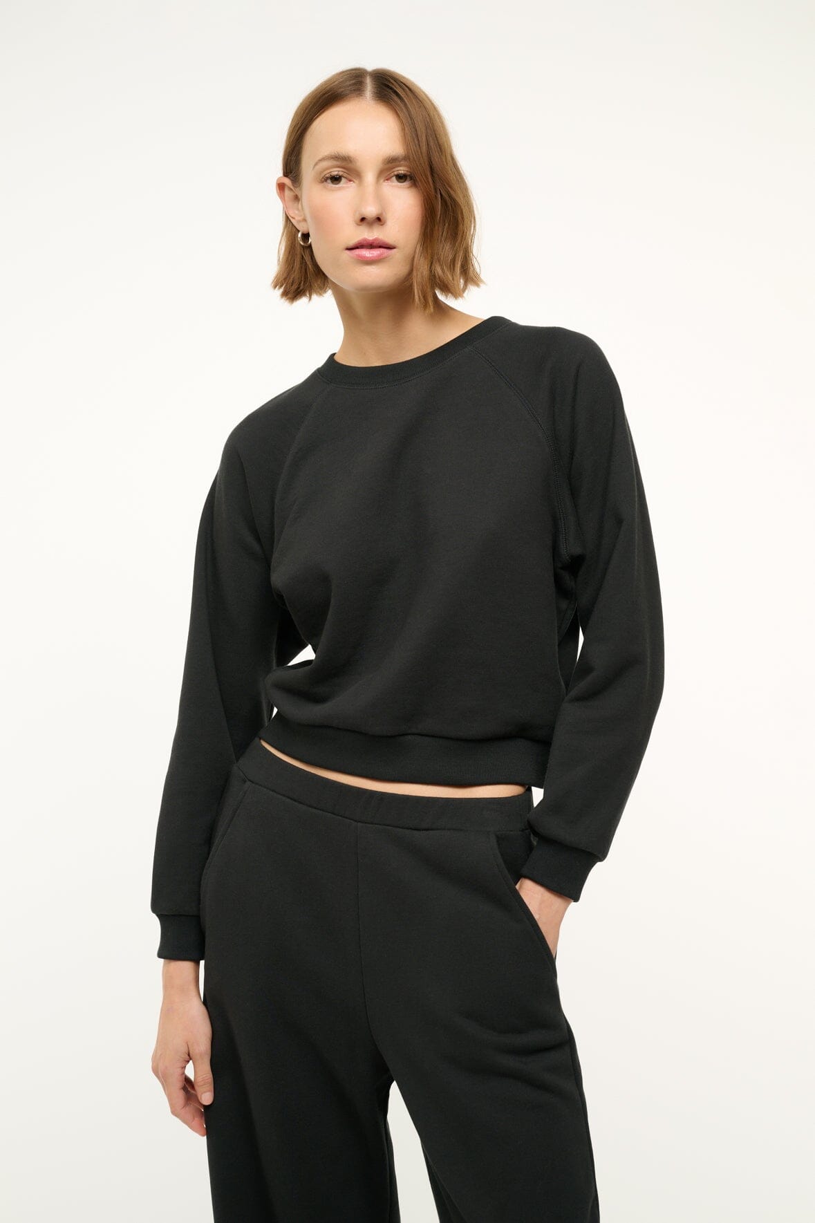 Men's Black Cotton Terry Sweatshirt - Endurance Crewneck with Ribbed Cuffs