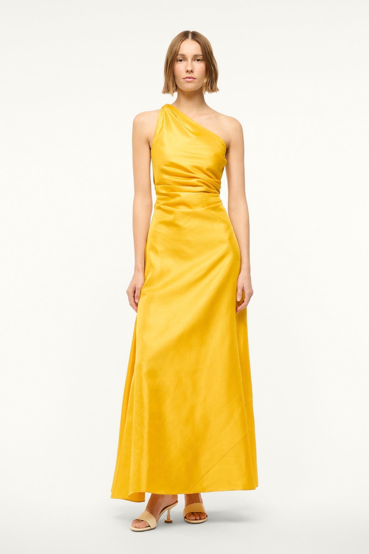 Este Silk Dupioni One-Shoulder Maxi Dress in Sunset Gold