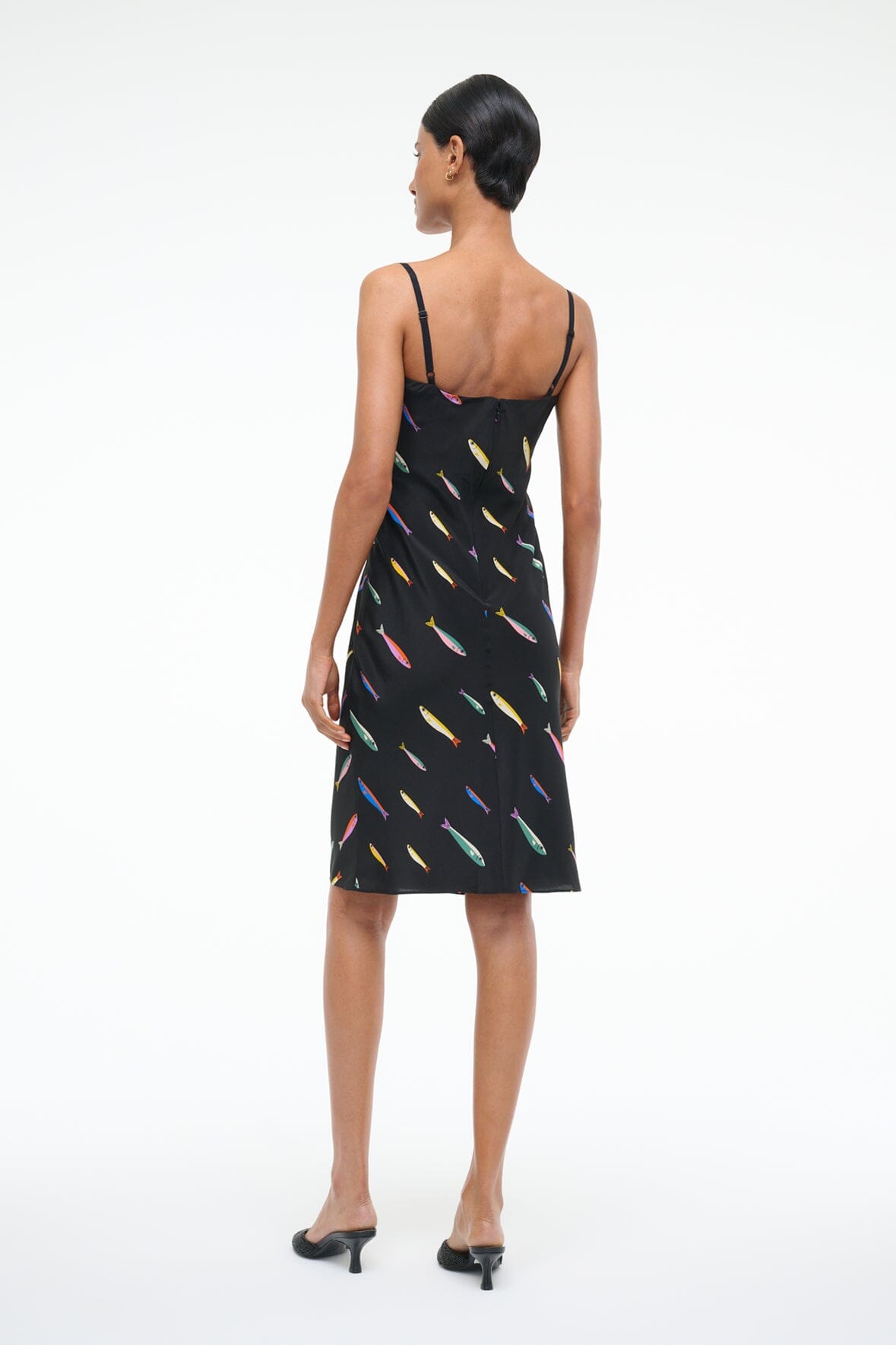 Evangeline Black Silk Cocktail Dress with Cowl Neckline