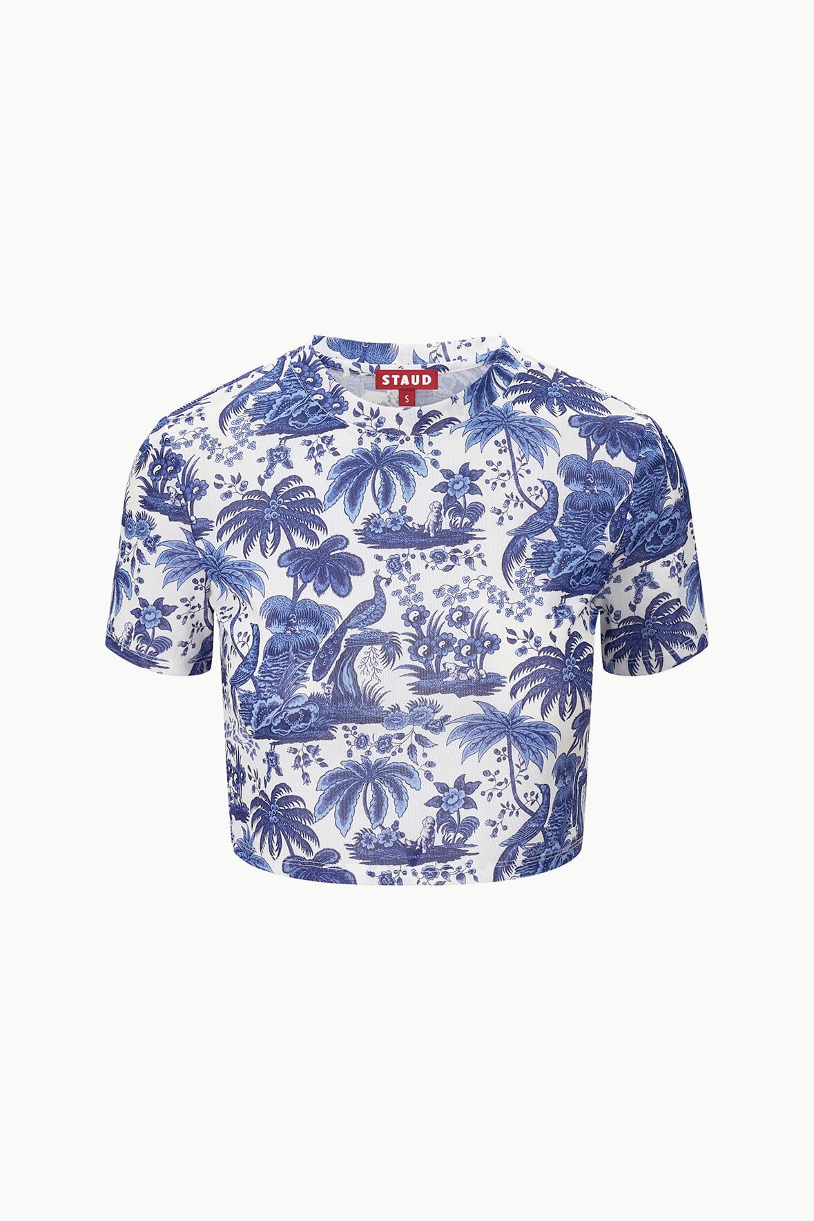 Fernanda Blue Toile Cropped Swim Coverup Top - Stretchy Power Mesh