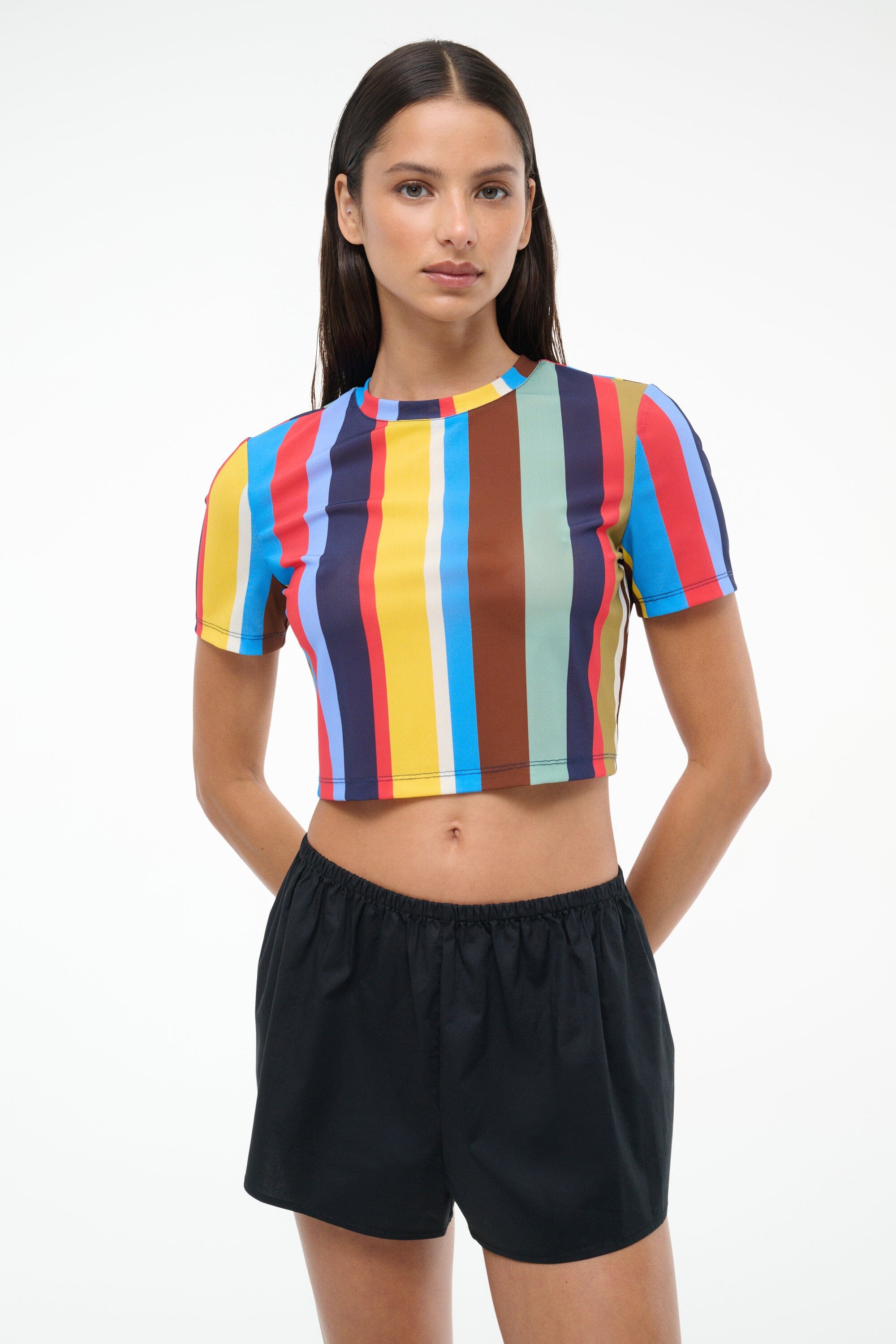 Fernanda Striped Cropped Swim Coverup Top - Power Mesh