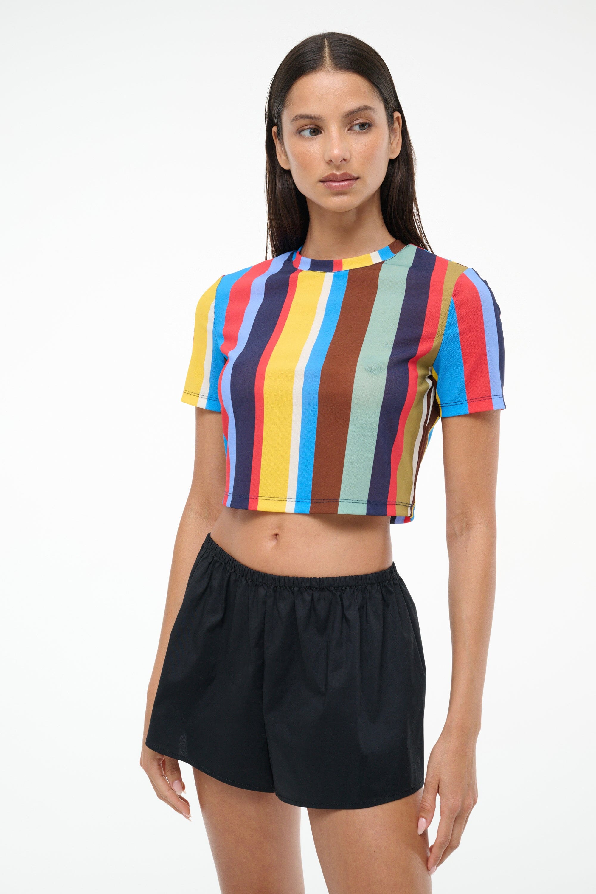 Fernanda Striped Cropped Swim Coverup Top - Power Mesh