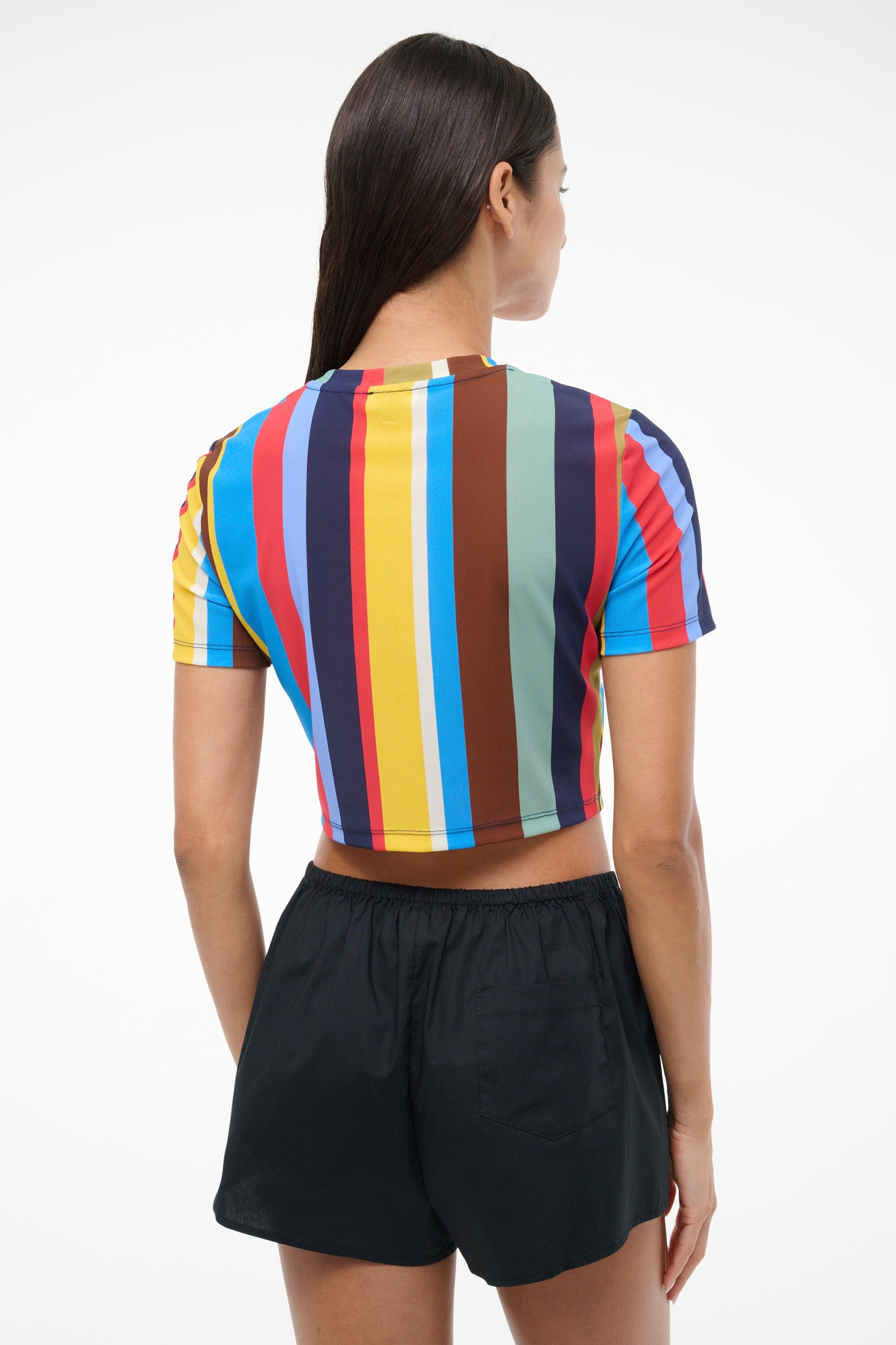 Fernanda Striped Cropped Swim Coverup Top - Power Mesh