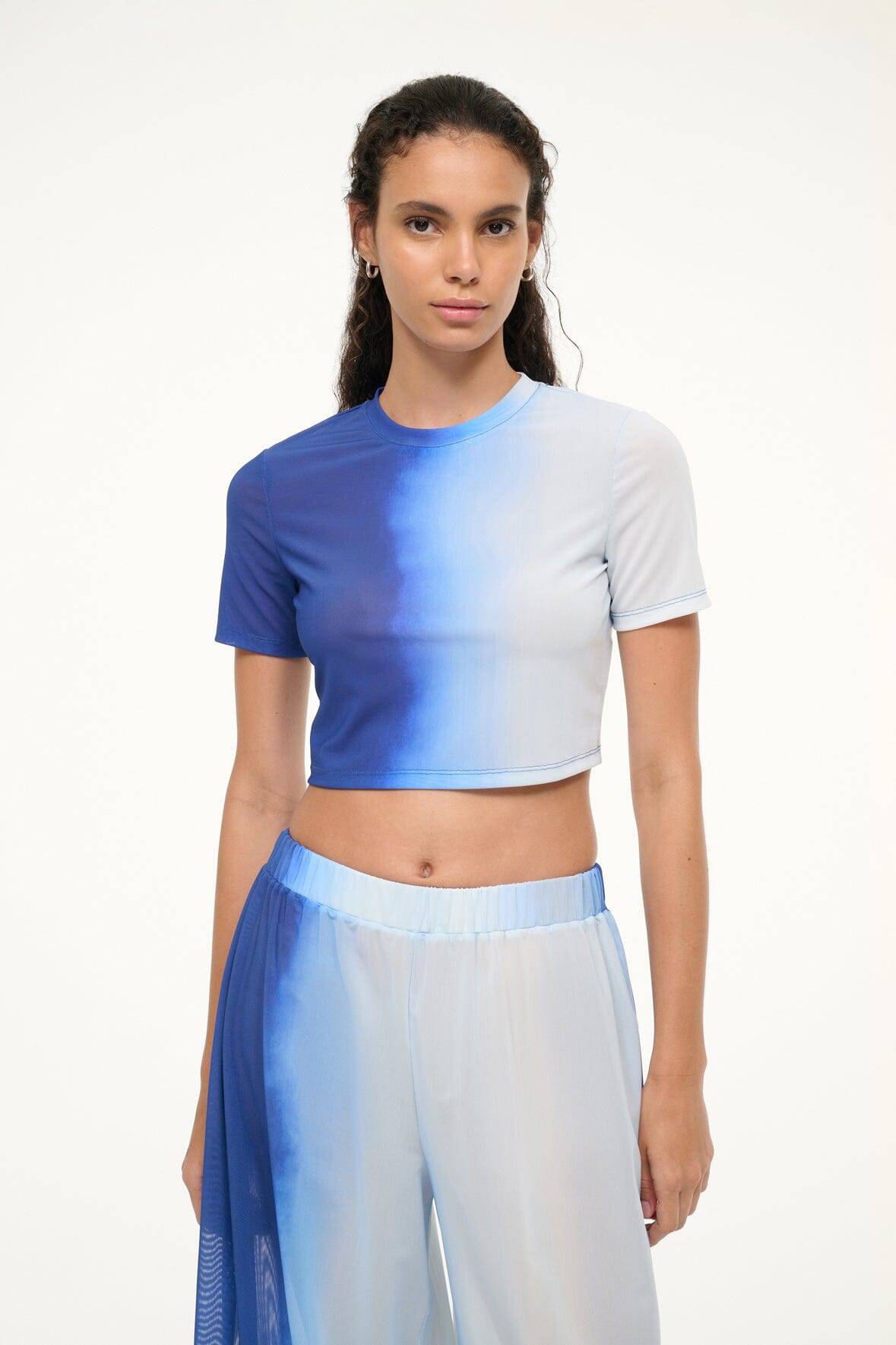 Fernanda Cropped Mesh Swim Coverup Top with Short Sleeves