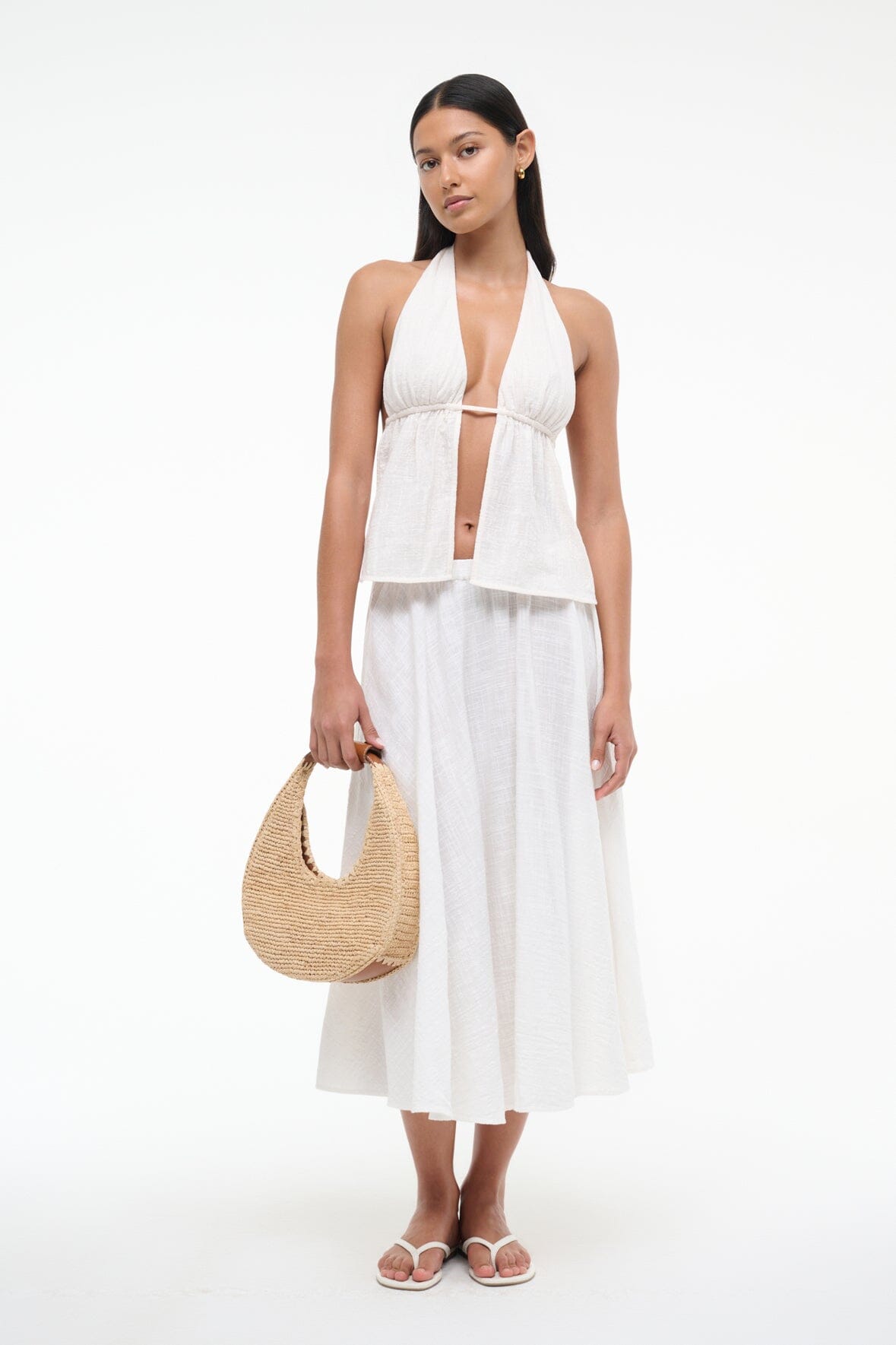 Buttercream Flores Halter Neck Swim Coverup Top - Flowy Cotton Gauze