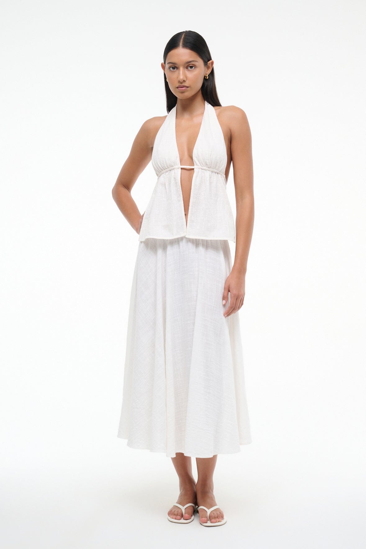 Buttercream Flores Halter Neck Swim Coverup Top - Flowy Cotton Gauze