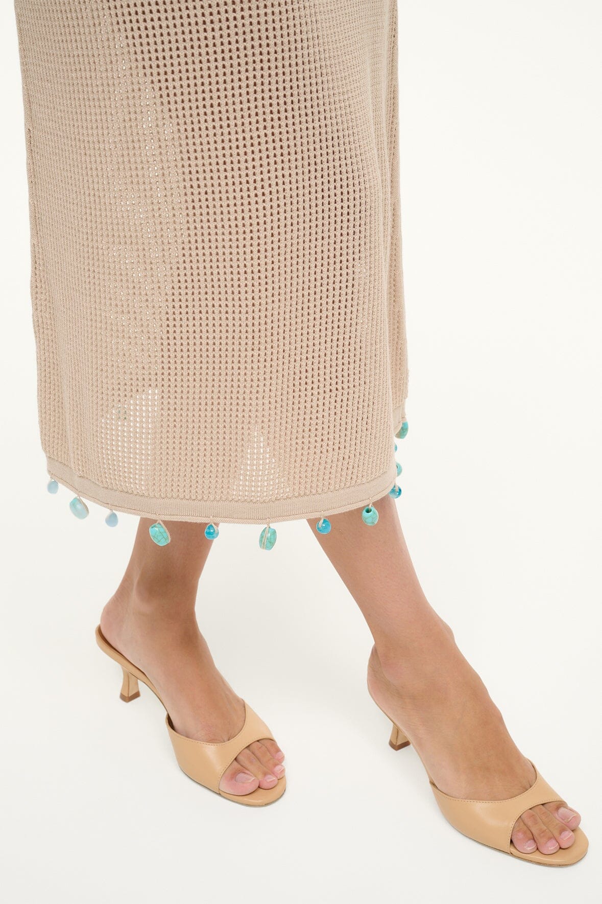 Floria Natural Scoop Neck Mini Dress with Turquoise Beads